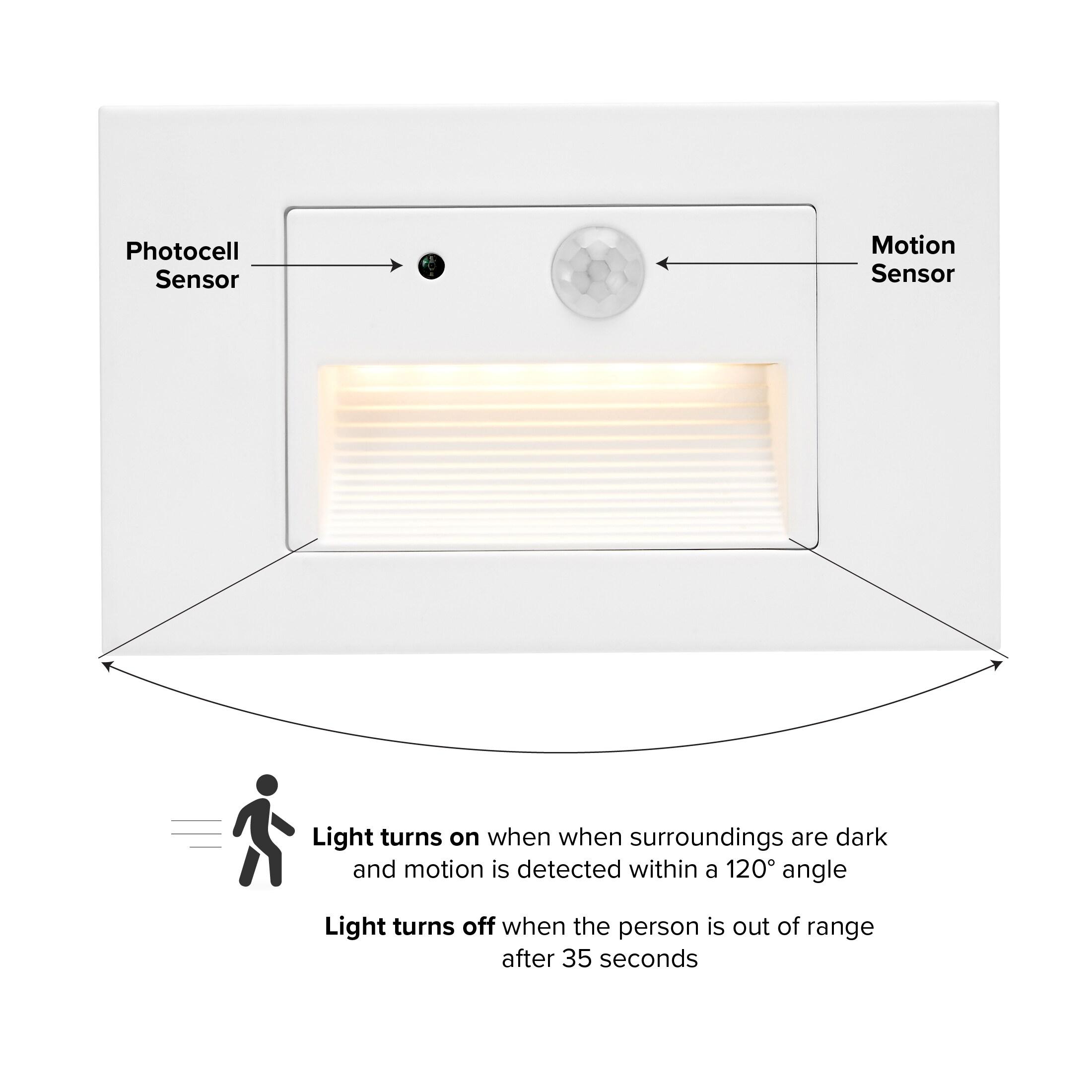 Maxxima Horizontal LED Motion Sensor Step Light, Indoor/Outdoor Stair Light, 3 CCT Color Selectable 3000K/4000K/5000K, White (2 Pack)