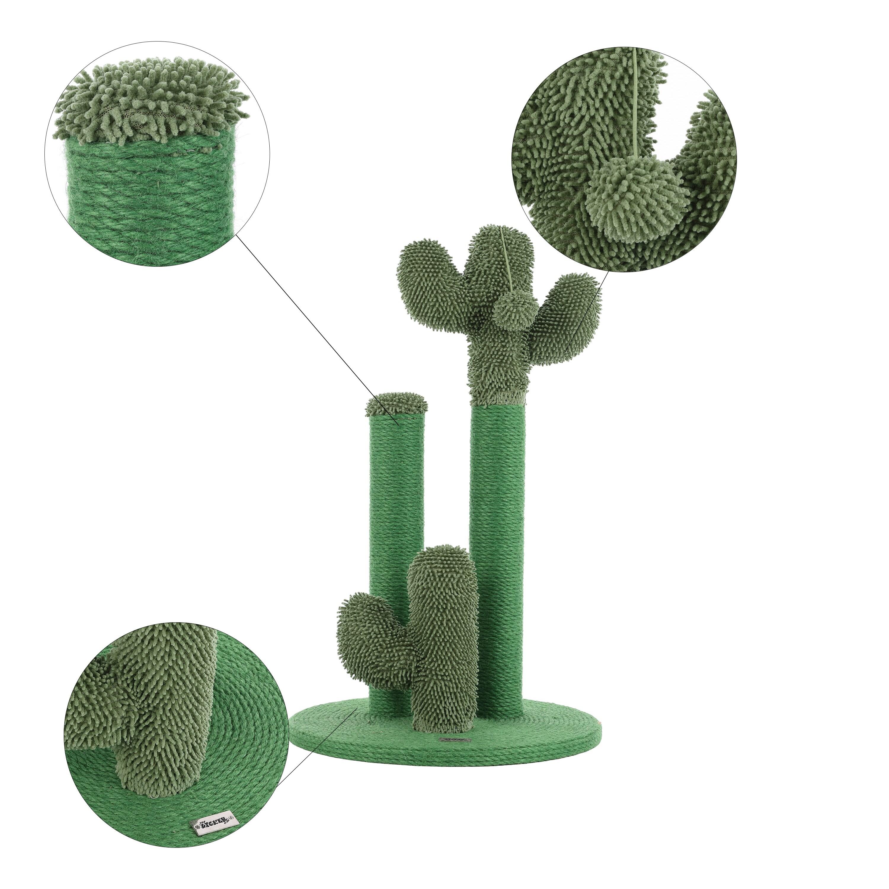 Marfa 25.25" Modern Jute Triple-Cactus Cat Scratching Post with Fuzzy Toy, Green