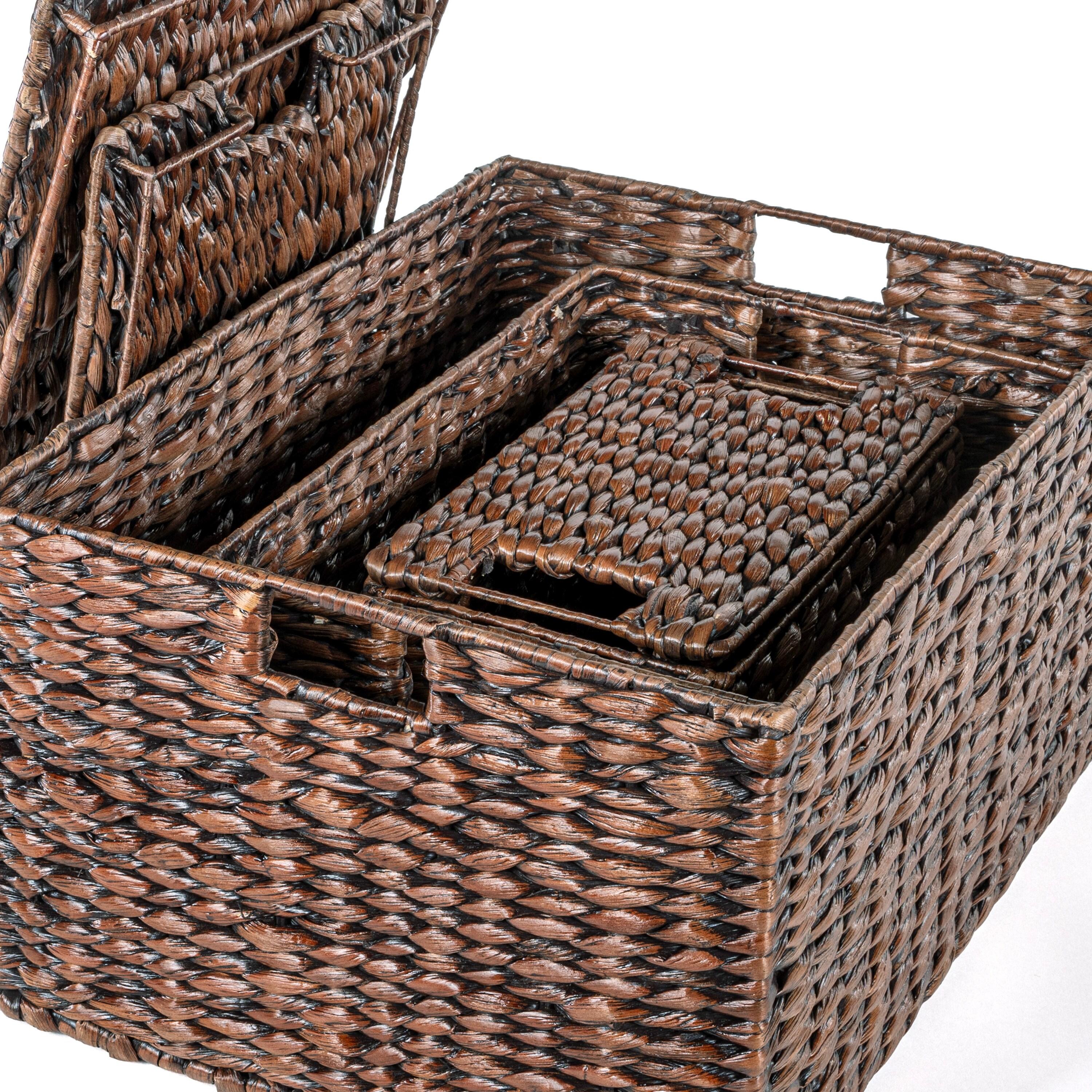 Traditional Assorted Hand-Woven Hyacinth/Iron Baskets (Set of 10)