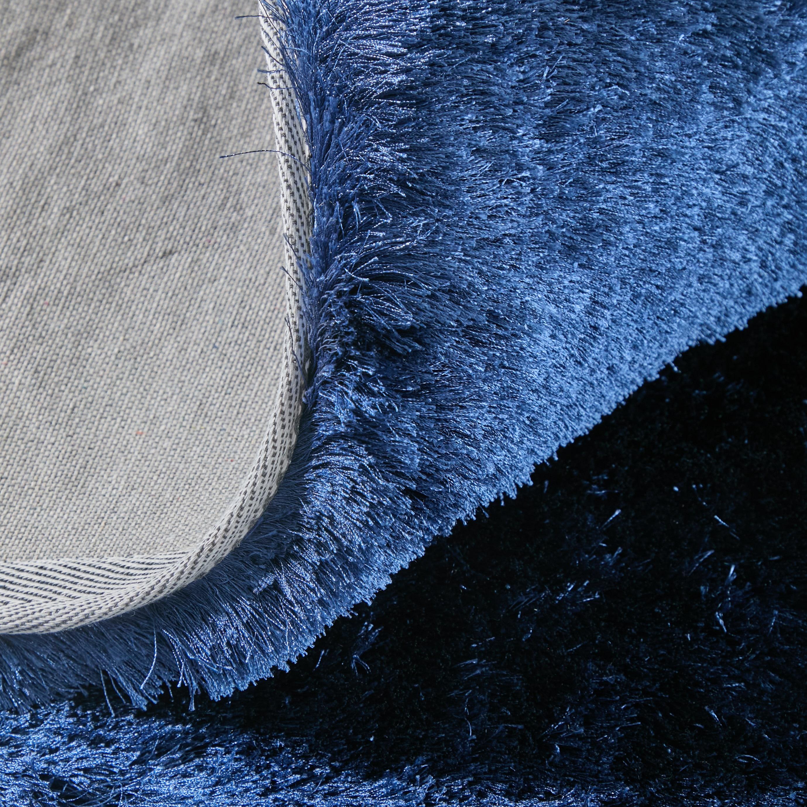 Freya Dark Blue Tufted Wool and Viscose Shag Rug