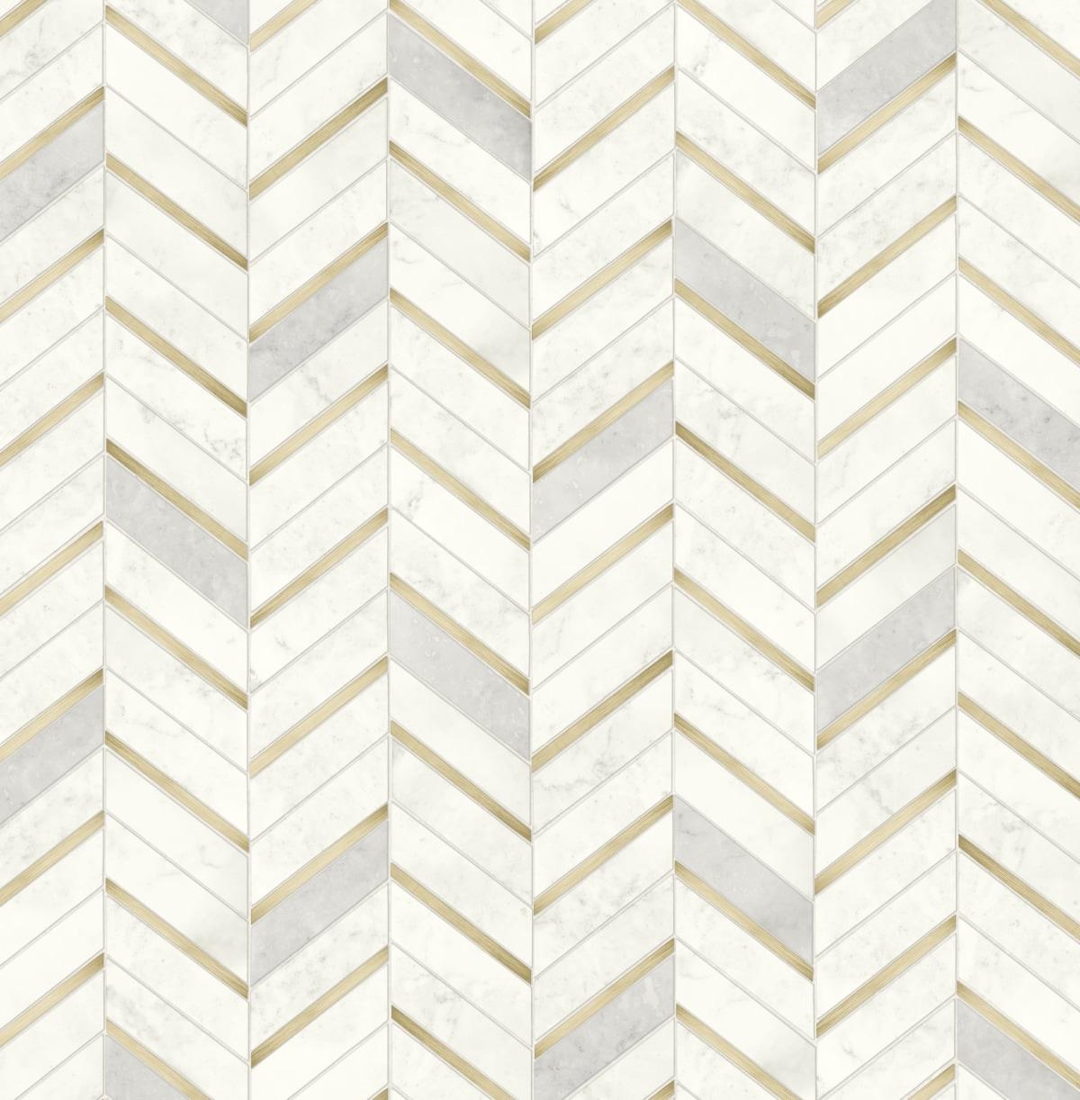 NextWall Faux Chevron Marble Tile Peel and Stick Wallpaper: Self-Adhesive, Repositionable, Washable, Gold, 30.75 Sq Ft Coverage