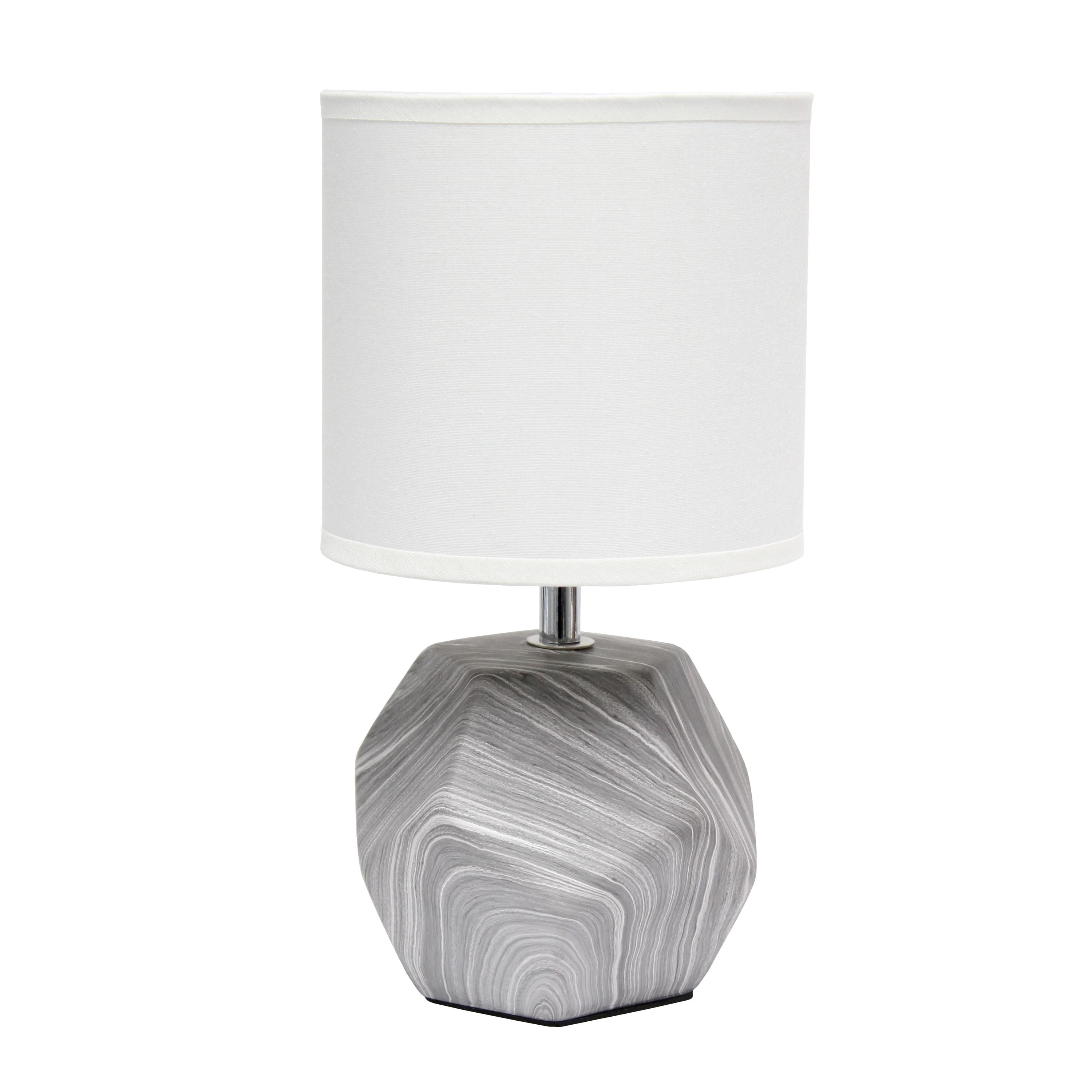 Simple Designs 10.24" Round Geometric Prism Mini Table Lamp with Matching Fabric Shade (Includes LED Light Bulb) Gray/White