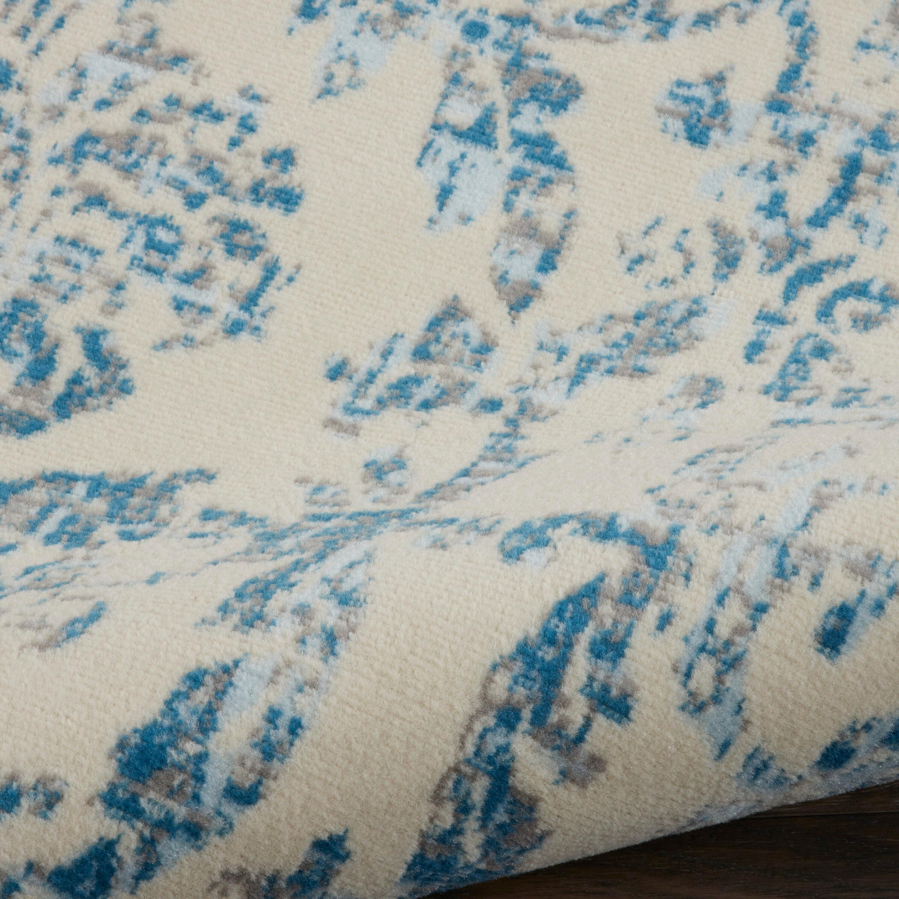 Jubilant JUB09 Area Rug Farmhouse Vintage Damask By Nourison Ivory Blue 7' x 10'