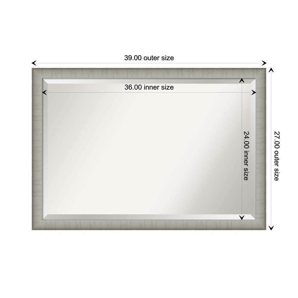 39" x 27" Elegant Brushed Framed Bathroom Vanity Wall Mirror Pewter - Amanti Art: Modern Rectangular Polystyrene Frame, No Assembly Required