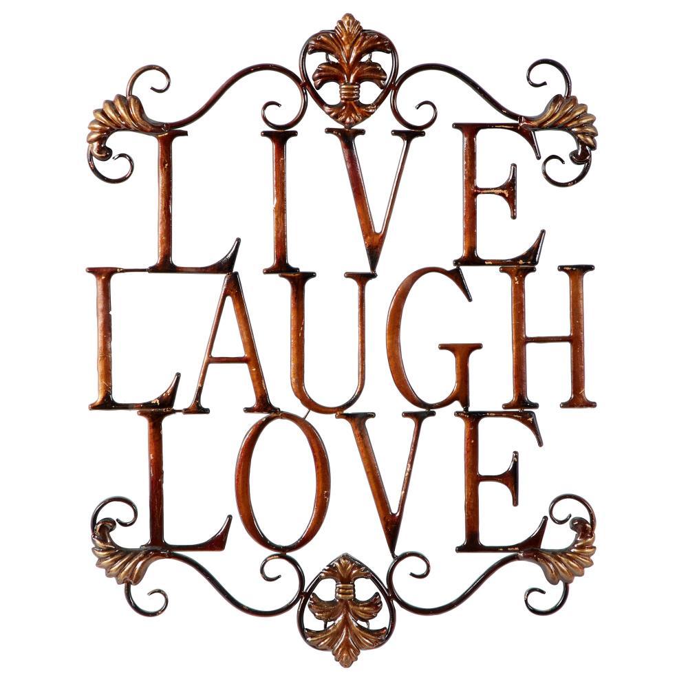 Deco 79 Metal Sign Live Love Laugh Wall Decor with Scrollwork, 21" x 1" x 28", Brown