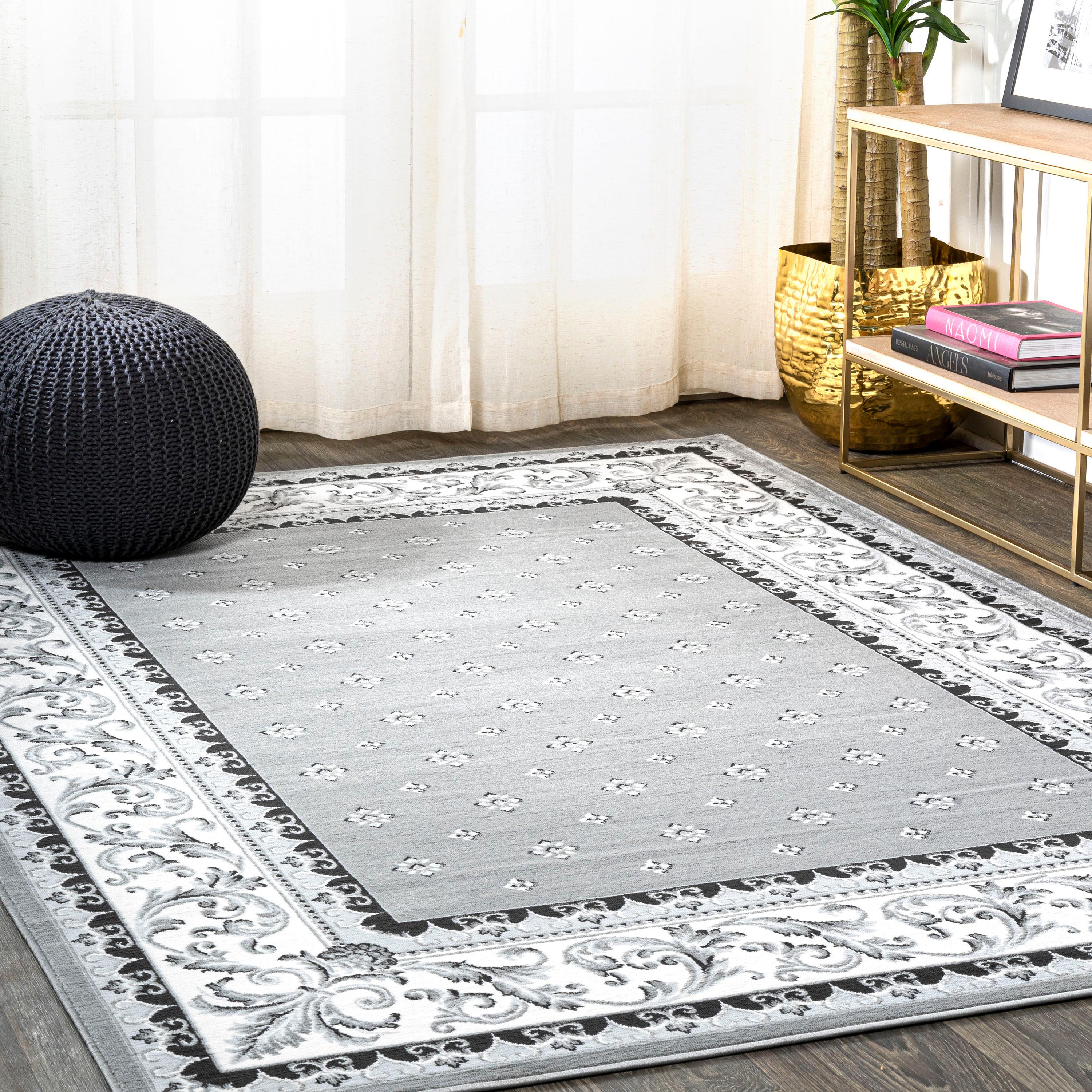 3'x 5' Acanthus French Border Area Rug, Gray/Cream - JONATHAN Y