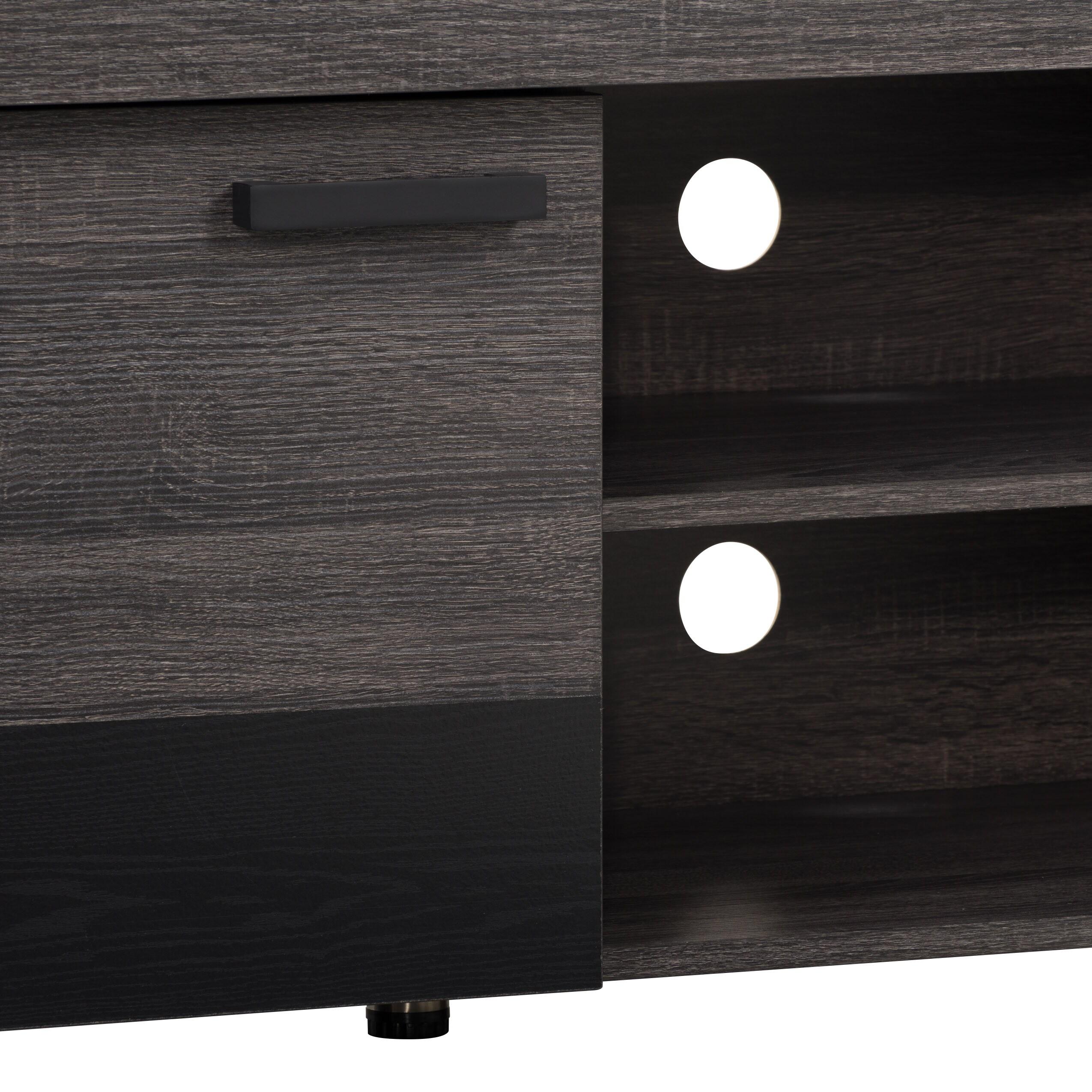 Distressed Carbon Grey and Black Wood TV Stand with Cabinet