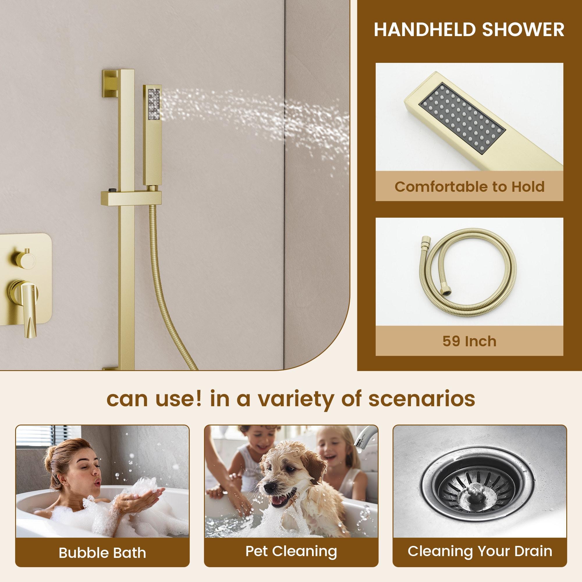 Brushed Gold Adjustable Ceiling Mounted Shower System with Handheld