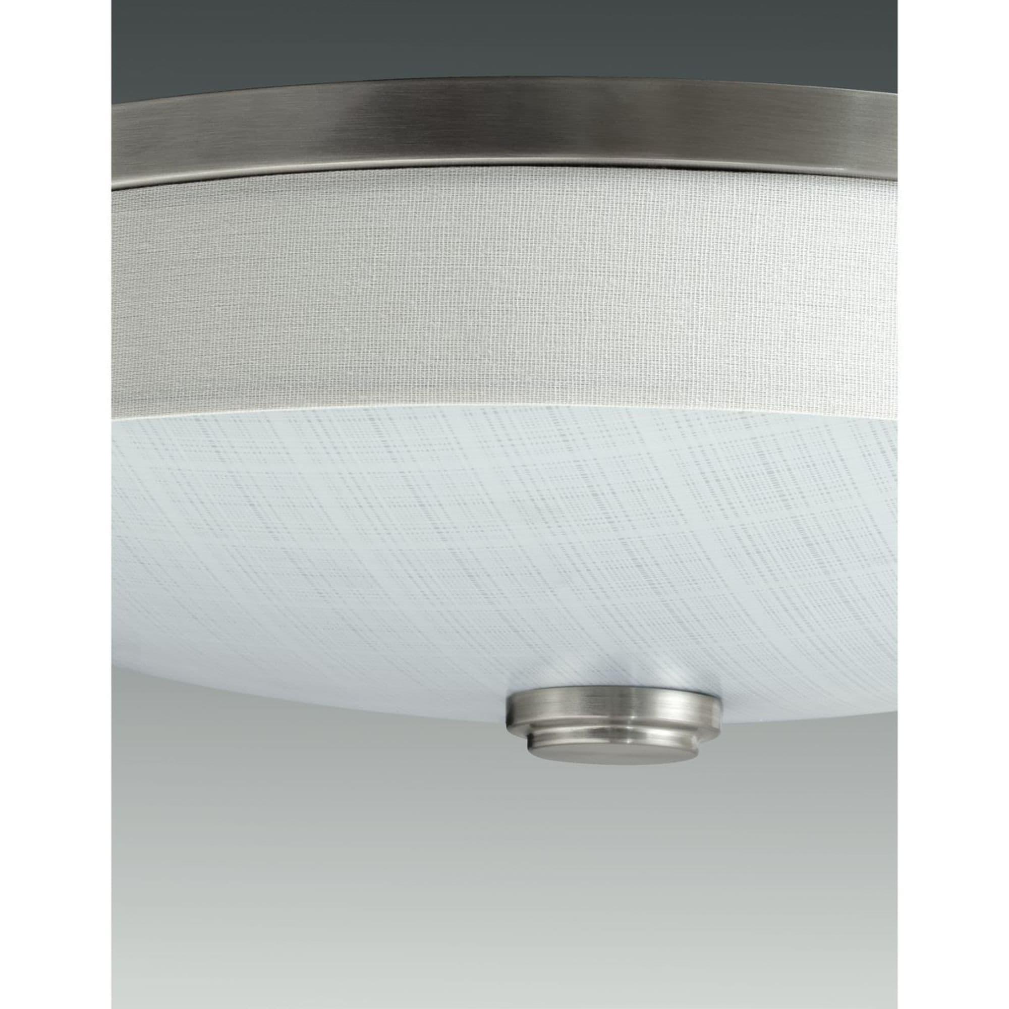 Progress Lighting, Weaver Collection, 2-Light Flush Mount, Brushed Nickel, Linen Drum Shade