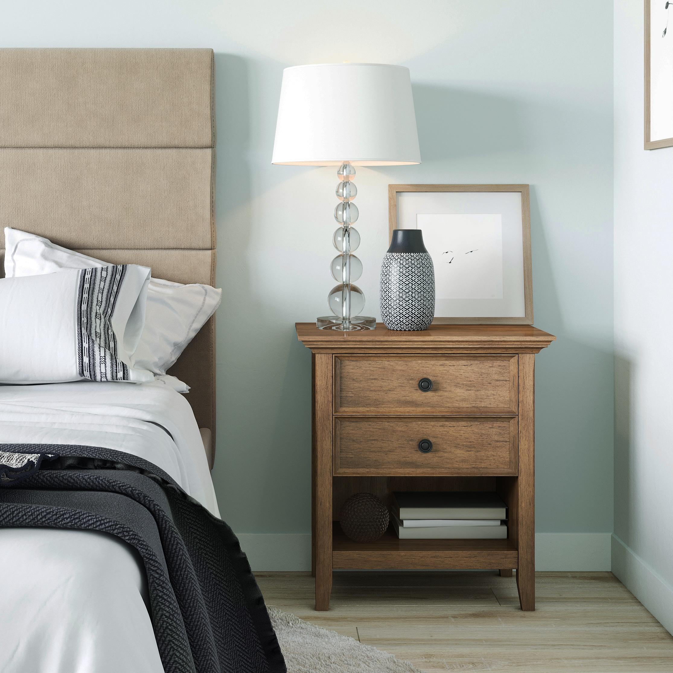 Simpli Home Amherst 24"W 2-Drawer Solid Wood Nightstand with Open Shelf
