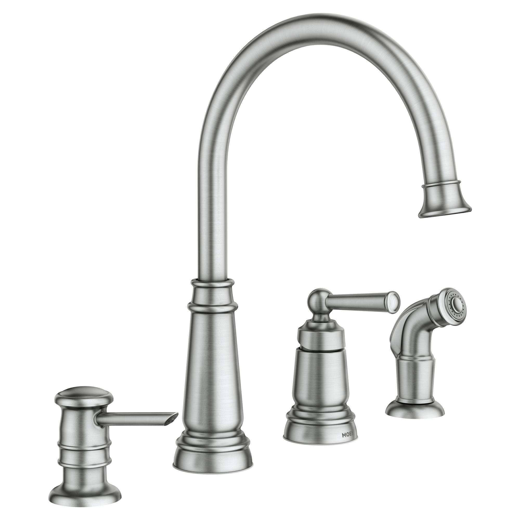 Spot Resist Stainless Steel High Arc Kitchen Faucet with Side Sprayer and Soap Dispenser