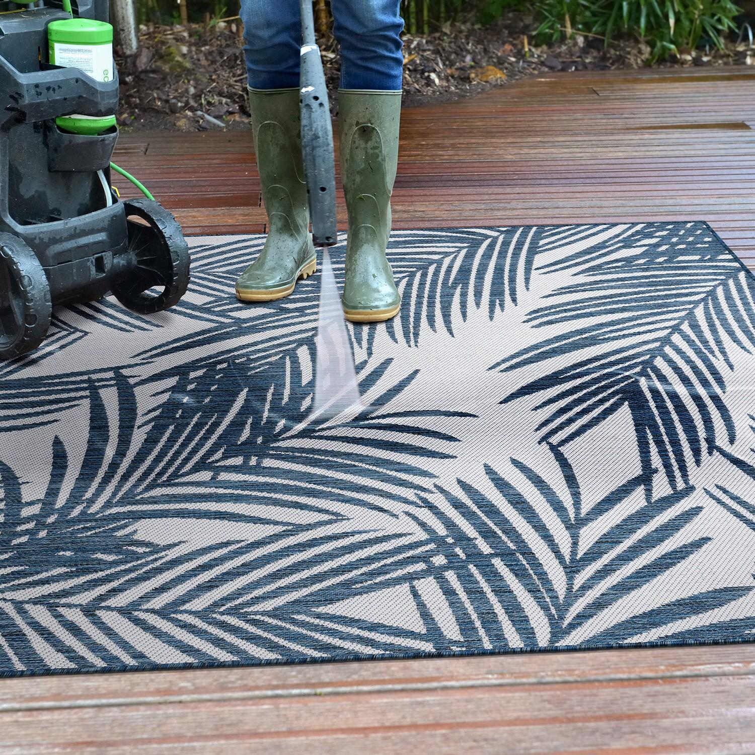 World Rug Gallery Contemporary Distressed Leaves Textured Flat Weave Indoor/Outdoor Area Rug - NAVY 7'10"X10'