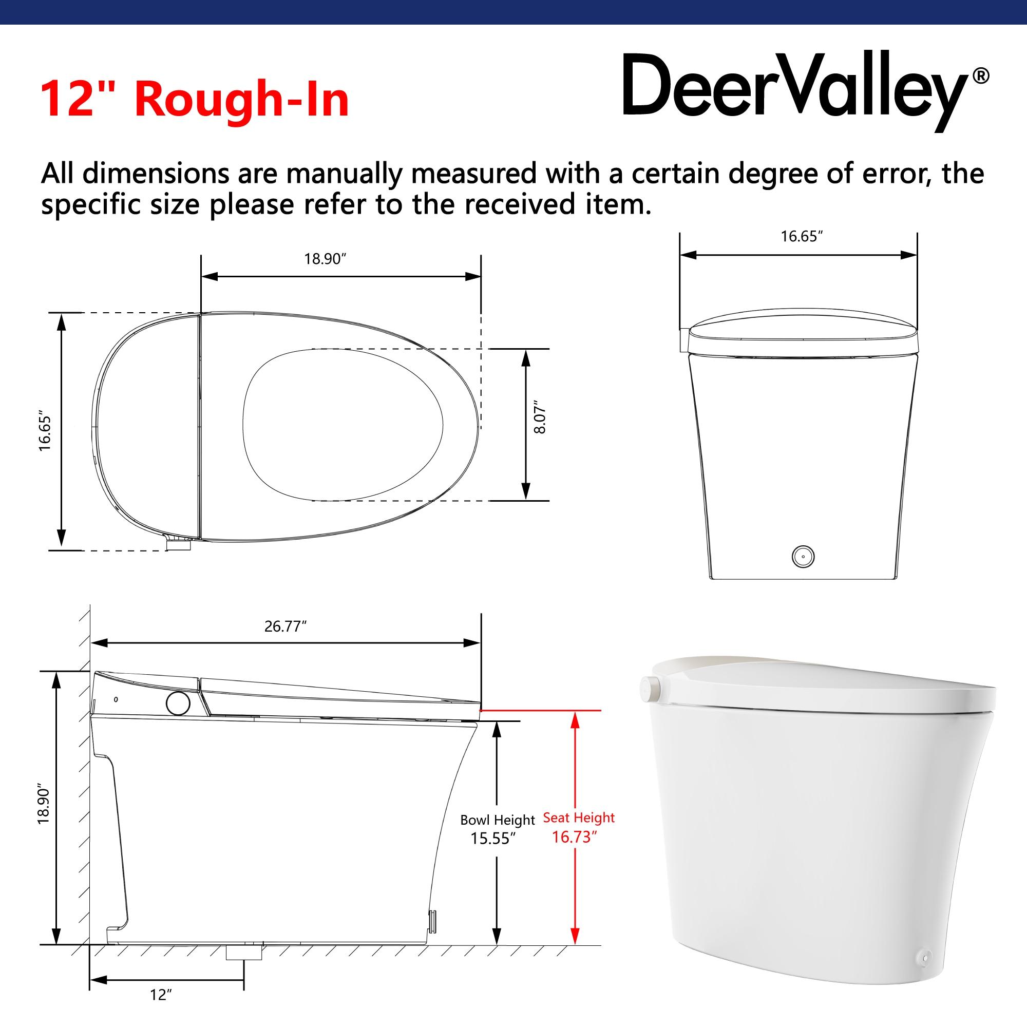 DeerValley DV-1S0150-V3 Smart Bidet Toilet Elongated, Auto Open/Close Lid, Seat Heat, Foot Kick & Blackout Flush, Premium