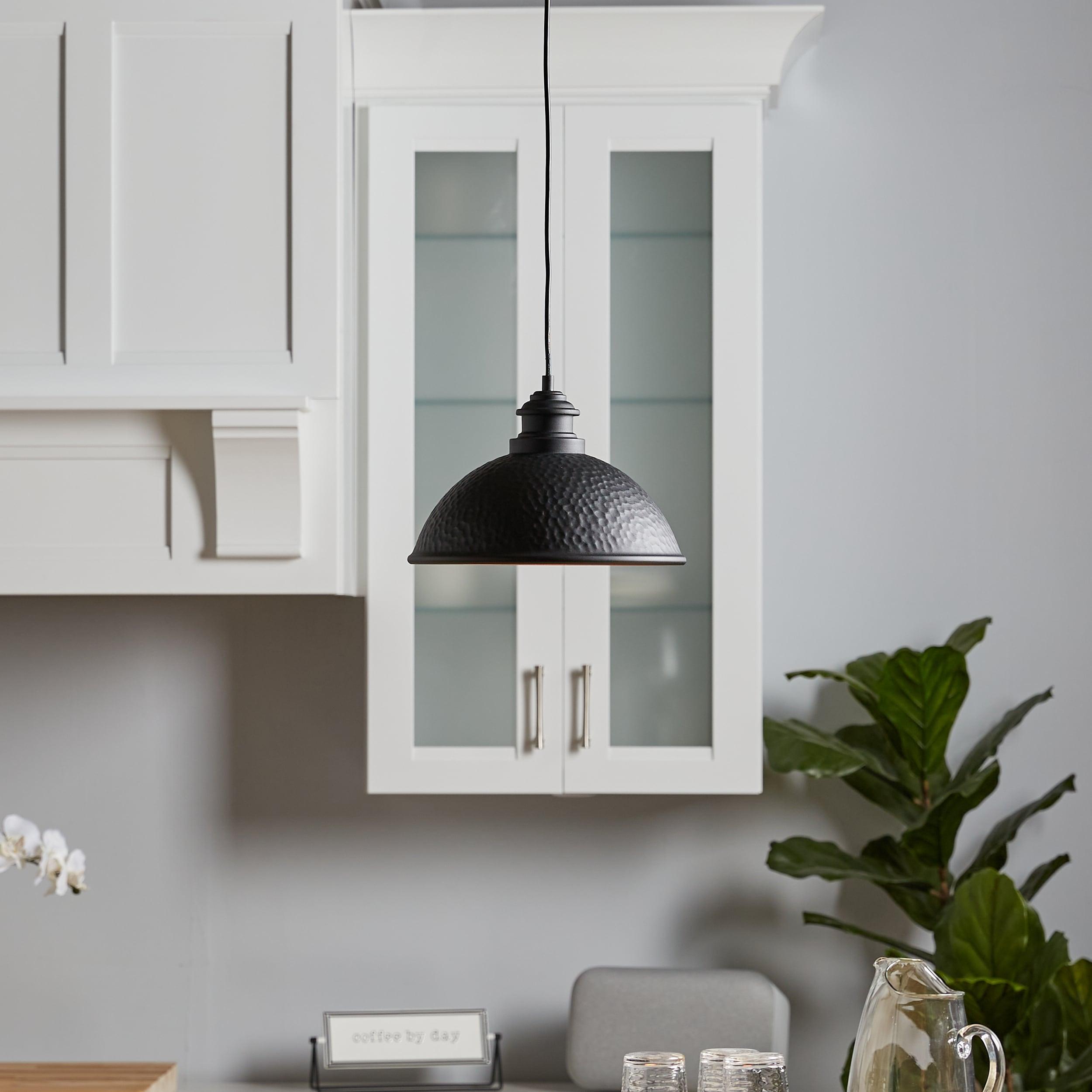 Progress Lighting Englewood 1-Light Hanging Lantern Pendant, Antique Bronze, Metallic Copper Coated Shade, Damp Rated