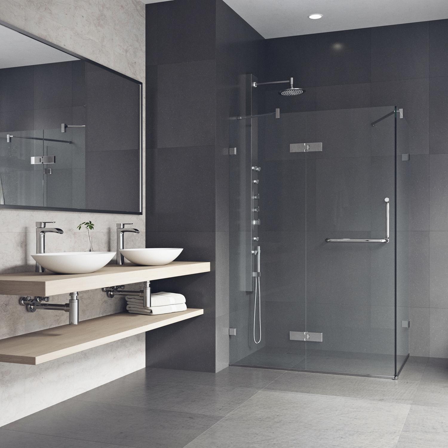 VIGO Monteray 46" W x 30" D x 73" H Hinged Frameless Shower Enclosure with 3/8  Clear Glass VG6011CHCL48