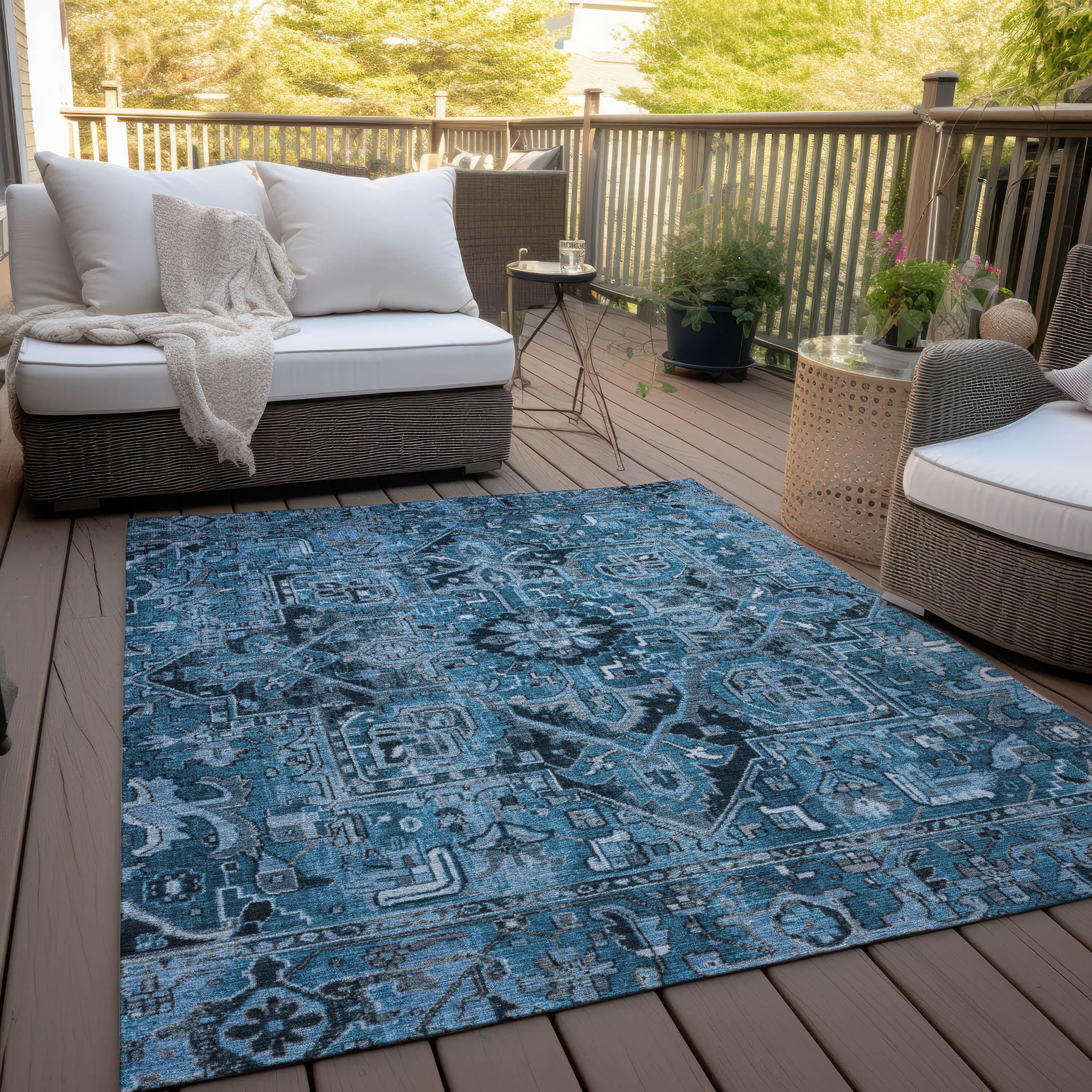 Addison Rugs Chantille ACN570 Blue 8' x 10 Indoor Outdoor Area Rug, Stain Resistant, Machine Washable, Non Shedding, Bedroom, Living Room, Dining Room, Kitchen Rug