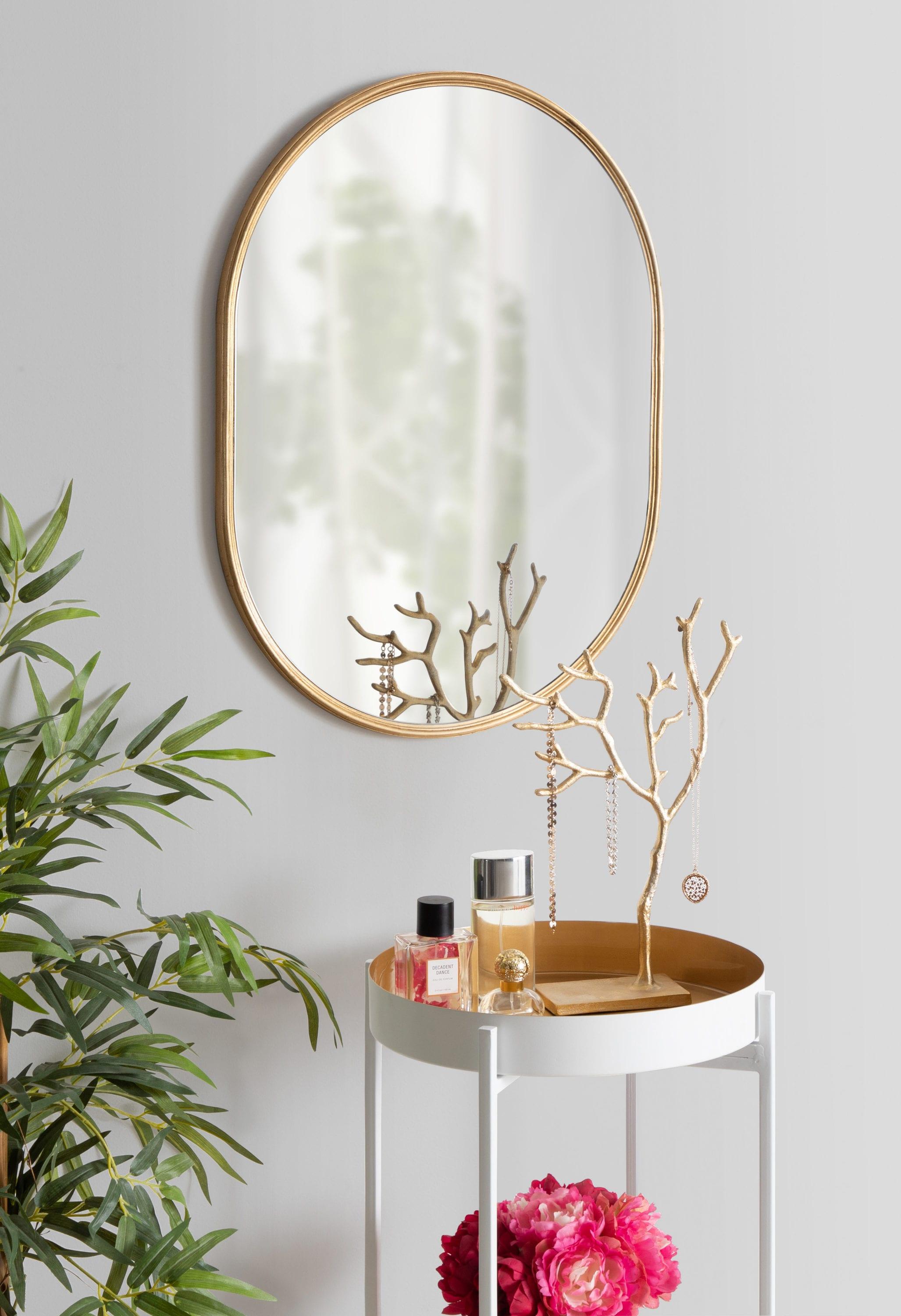 Kate and Laurel Caskill Mid-Century Oval Mirror, 18" x 24", Gold, Capsule-Shaped Accent Mirror for Entryway, Living Room, or Bathroom