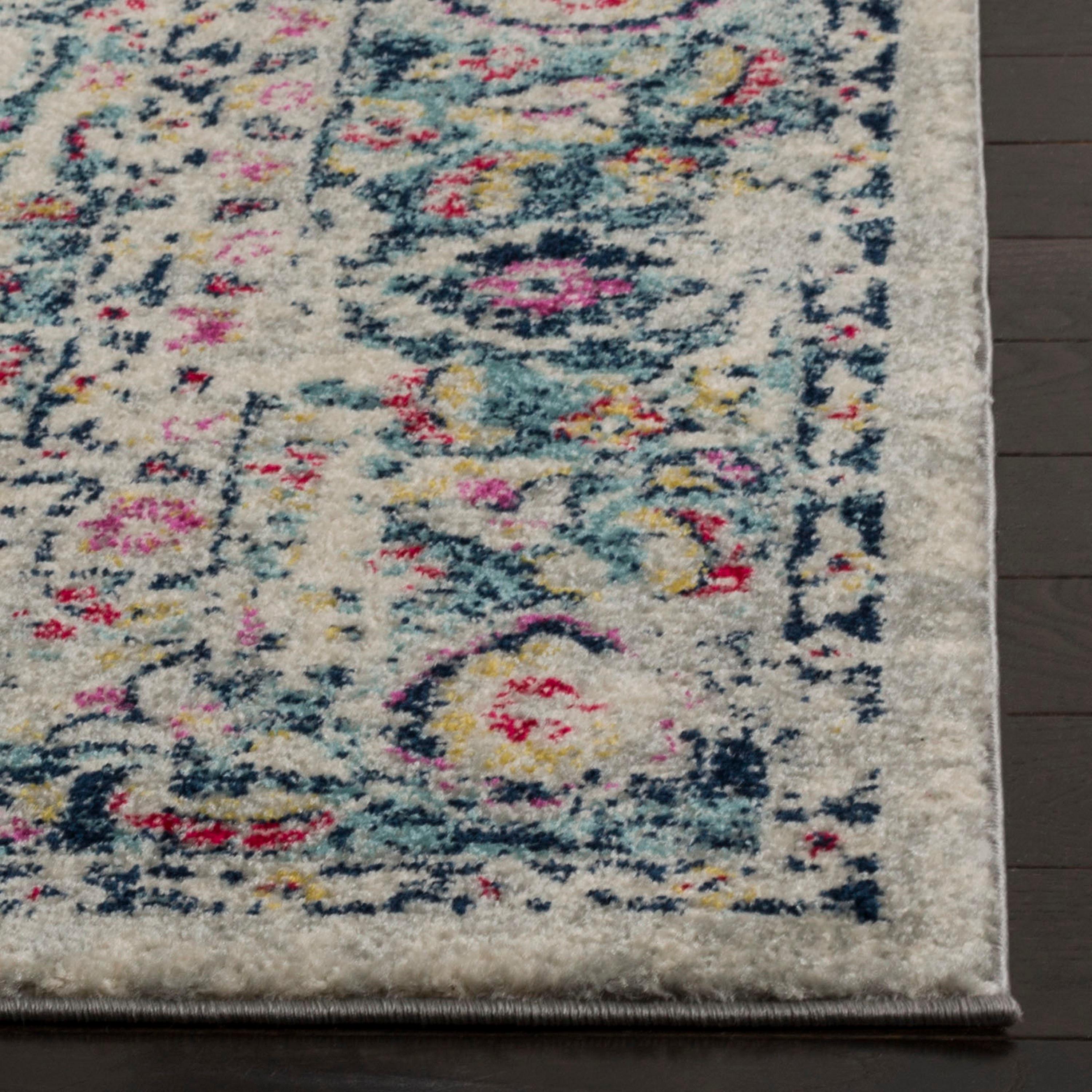 SAFAVIEH Madison Aimee Floral Bordered Area Rug, Light Grey/Fuchsia, 5'3" x 7'6"