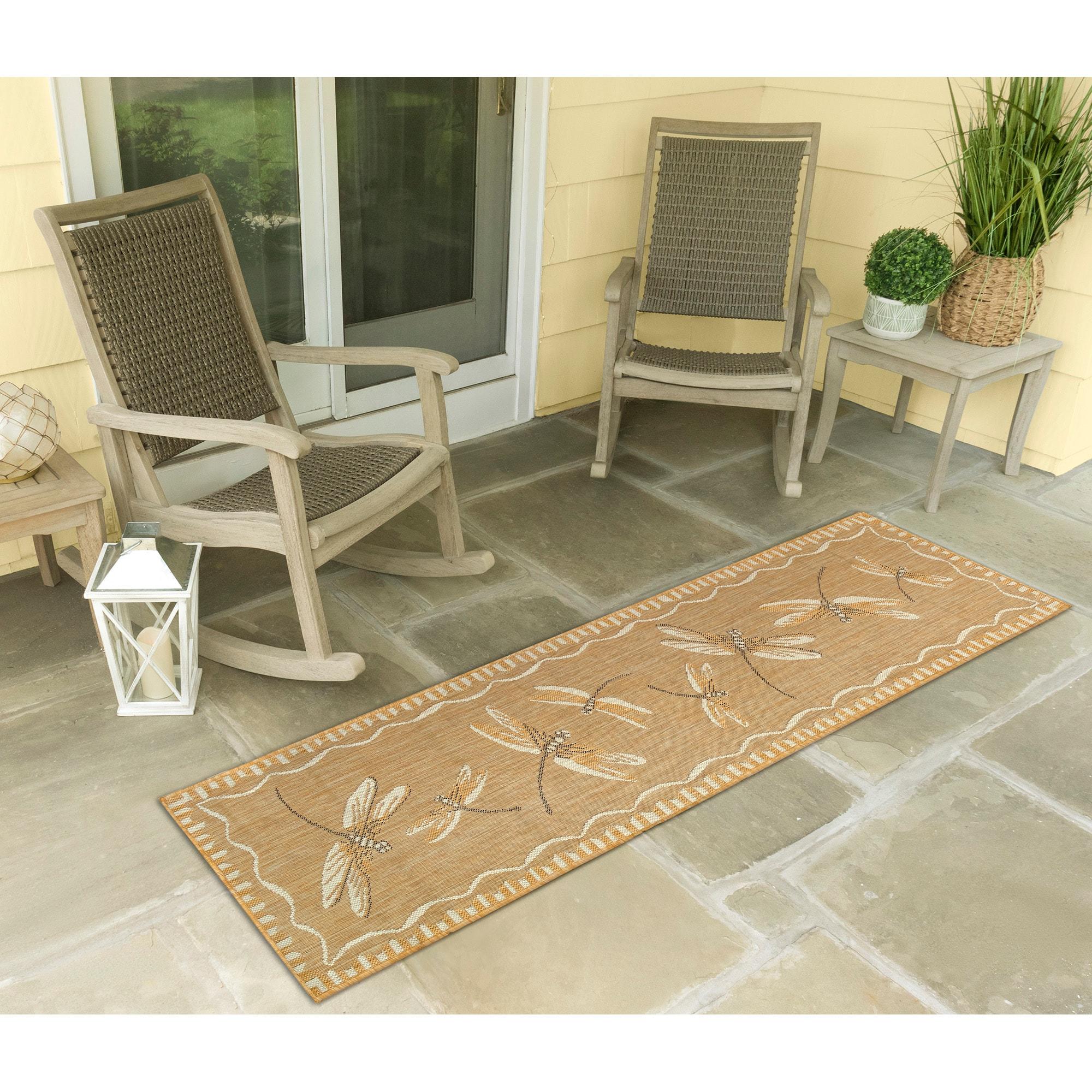 Liora Manne Carmel Dragonfly Indoor/Outdoor Rug Sand 1'11" x 7'6"