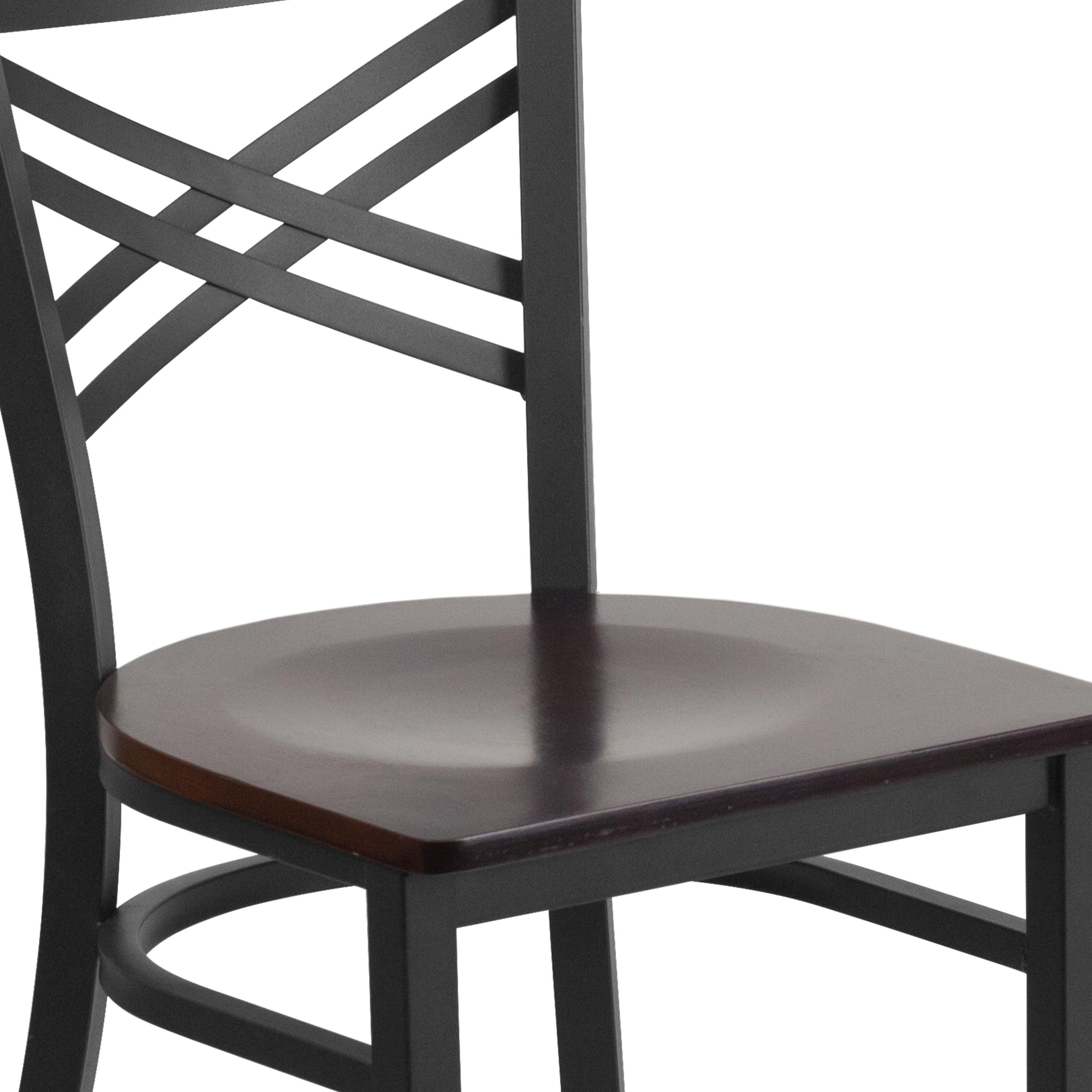 Flash Furniture HERCULES Series Black ''X'' Back Metal Restaurant Chair - Walnut Wood Seat