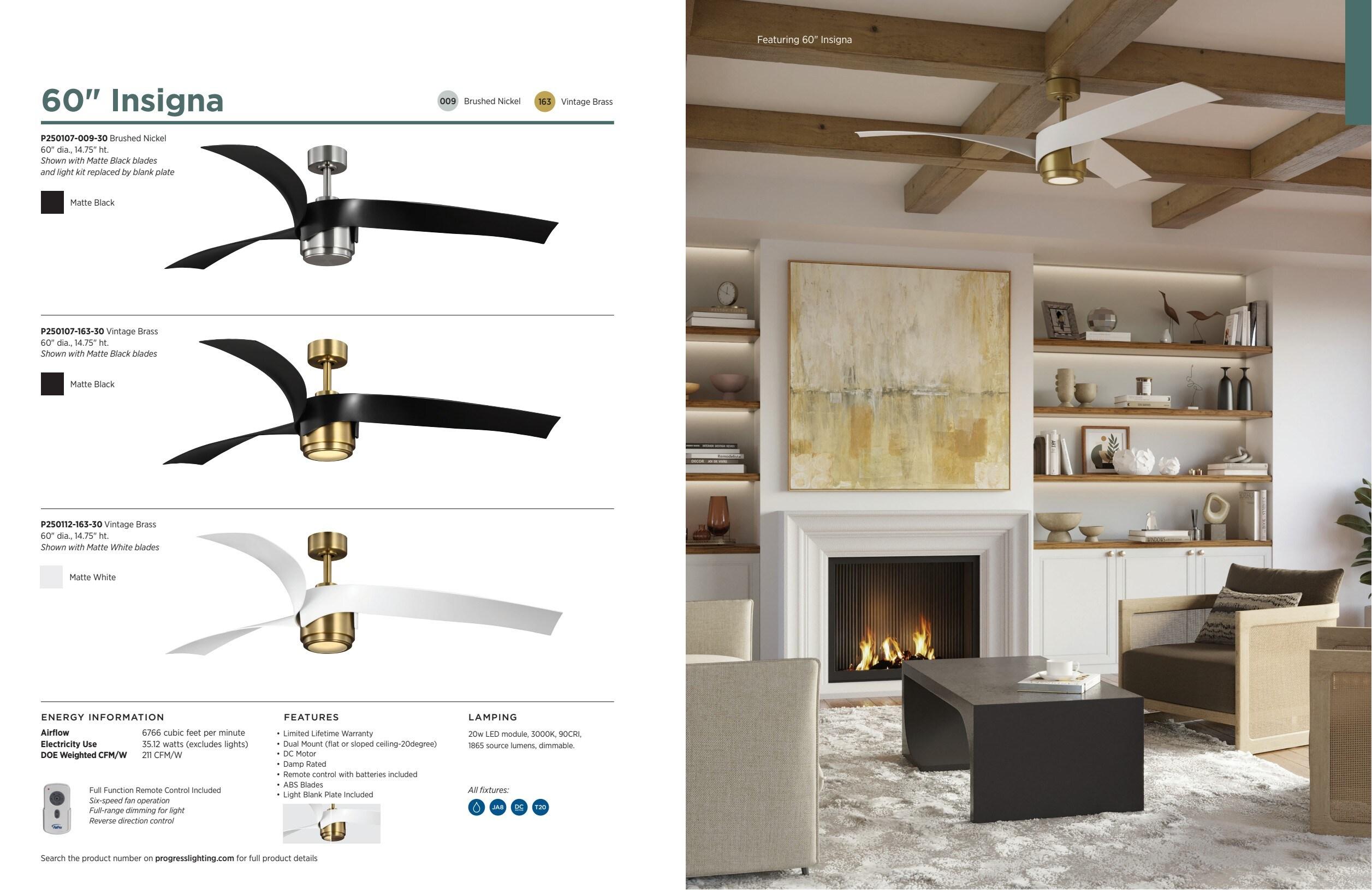 Progress Lighting P250113-30 Insigna 72" 6 Blade Indoor Led Ceiling Fan - Brass