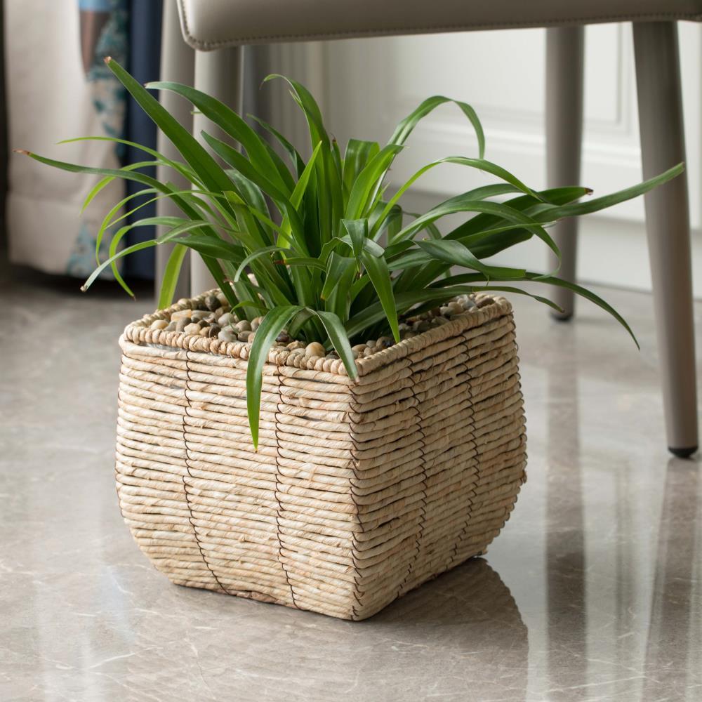 Woven Square Flower Pot Planter with Leak-Proof Plastic Lining