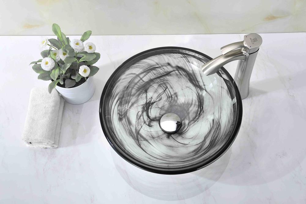 ANZZI Verabue 16.5'' Clear/Gray Tempered Glass Circular Bathroom Sink