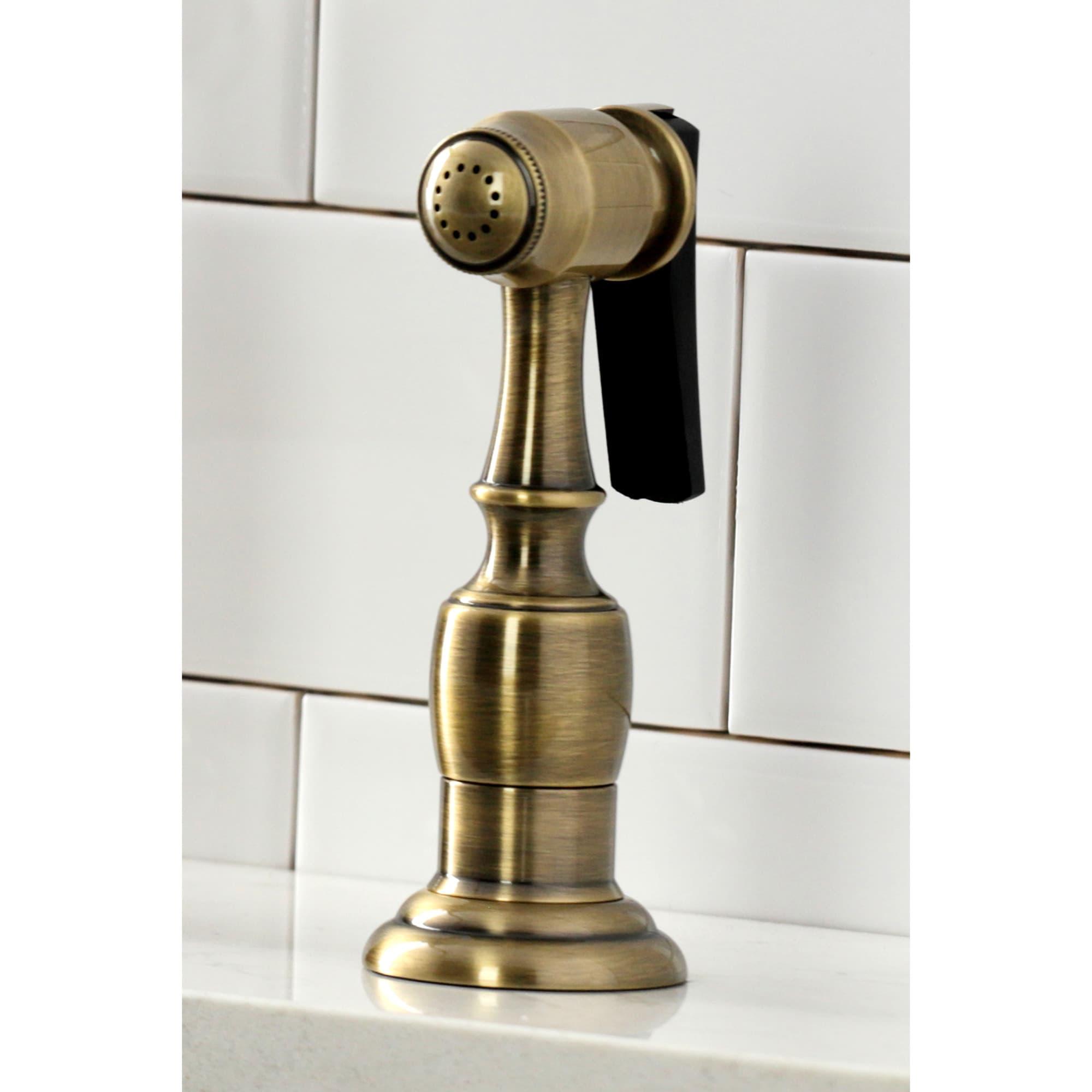 Kingston Brass Heritage Two-Handle 4-Hole Deck Mount Bridge Kitchen Faucet with Brass Side Sprayer