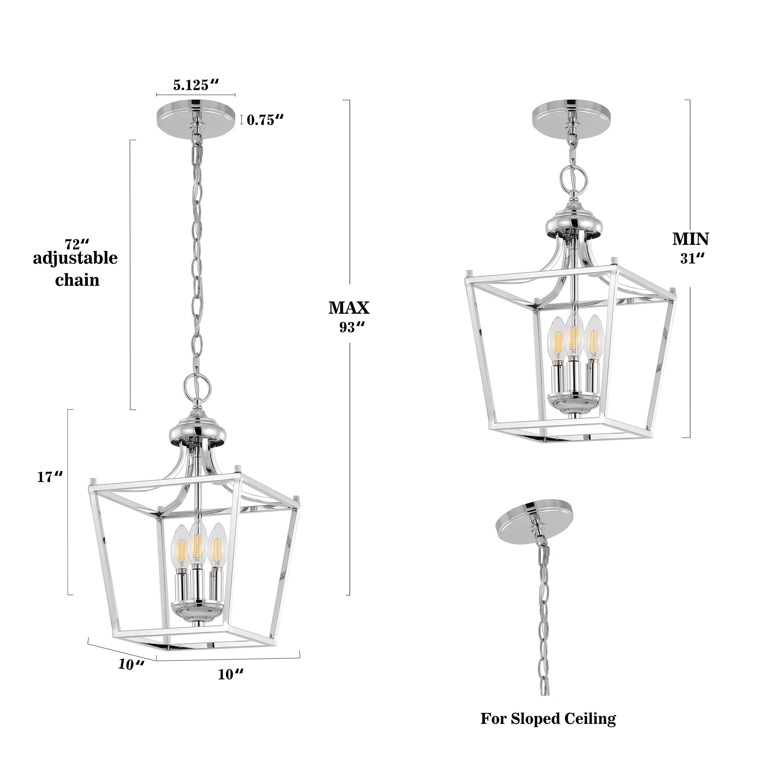 Camden 10" 3-Light Iron Classic Midcentury Pendant Lantern, Chrome
