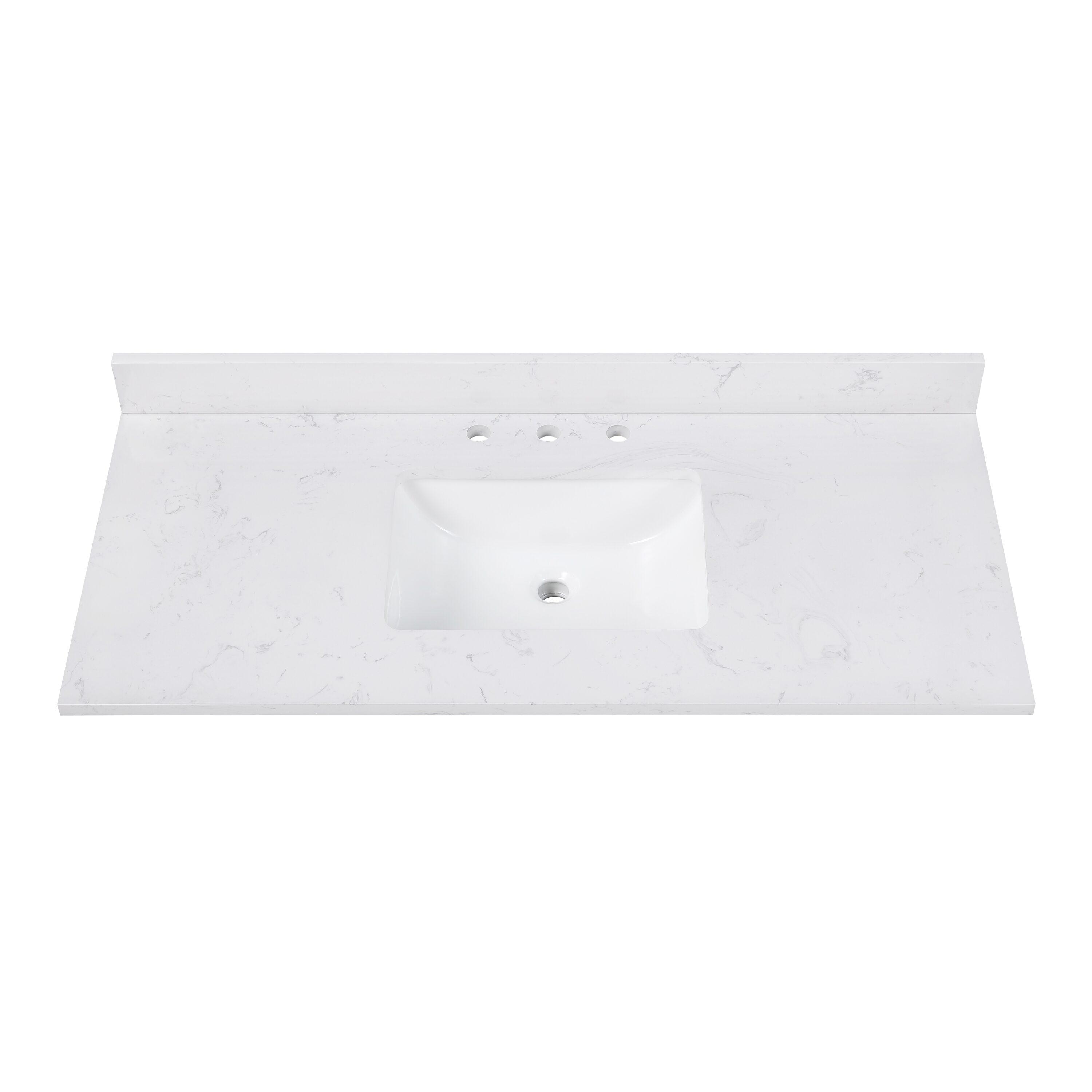 Navy Blue Solid Wood Single Sink Vanity with Stone Top