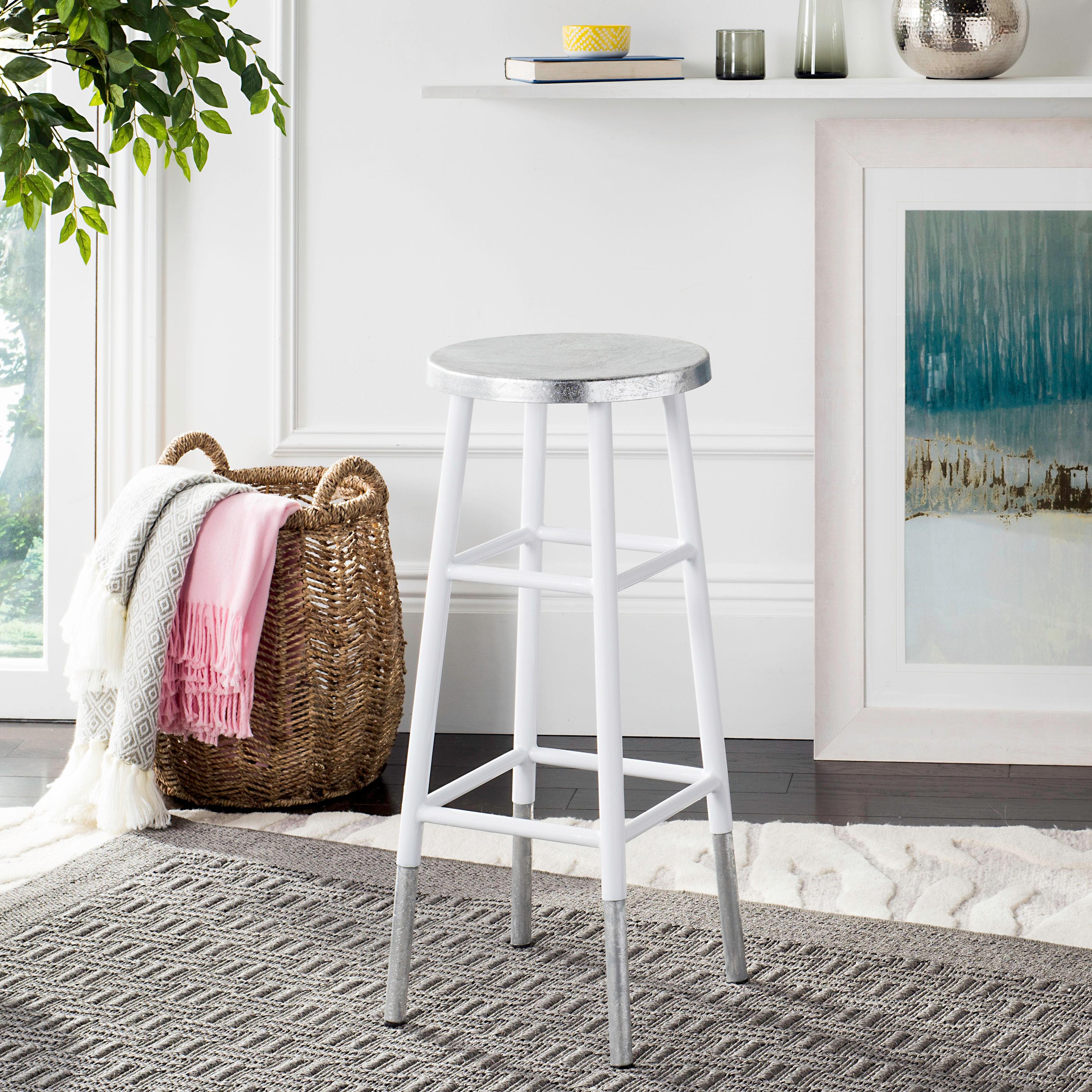Kenzie 30''H Silver Dipped Bar Stool - FOX3212 - White - Safavieh Couture