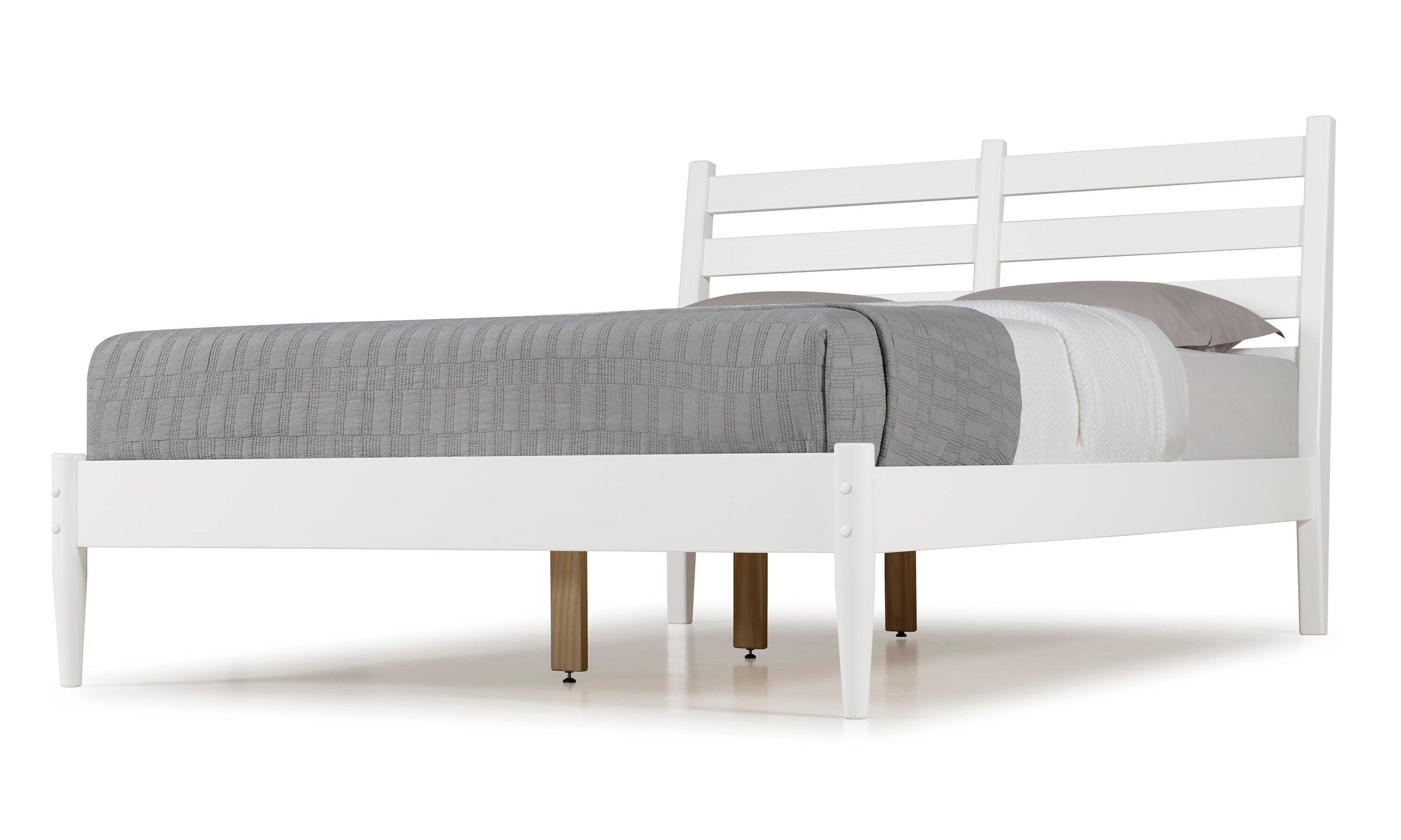 Camaflexi Mid Century Slat Bed Solid Wood Bed Frame with Headboard, King, White