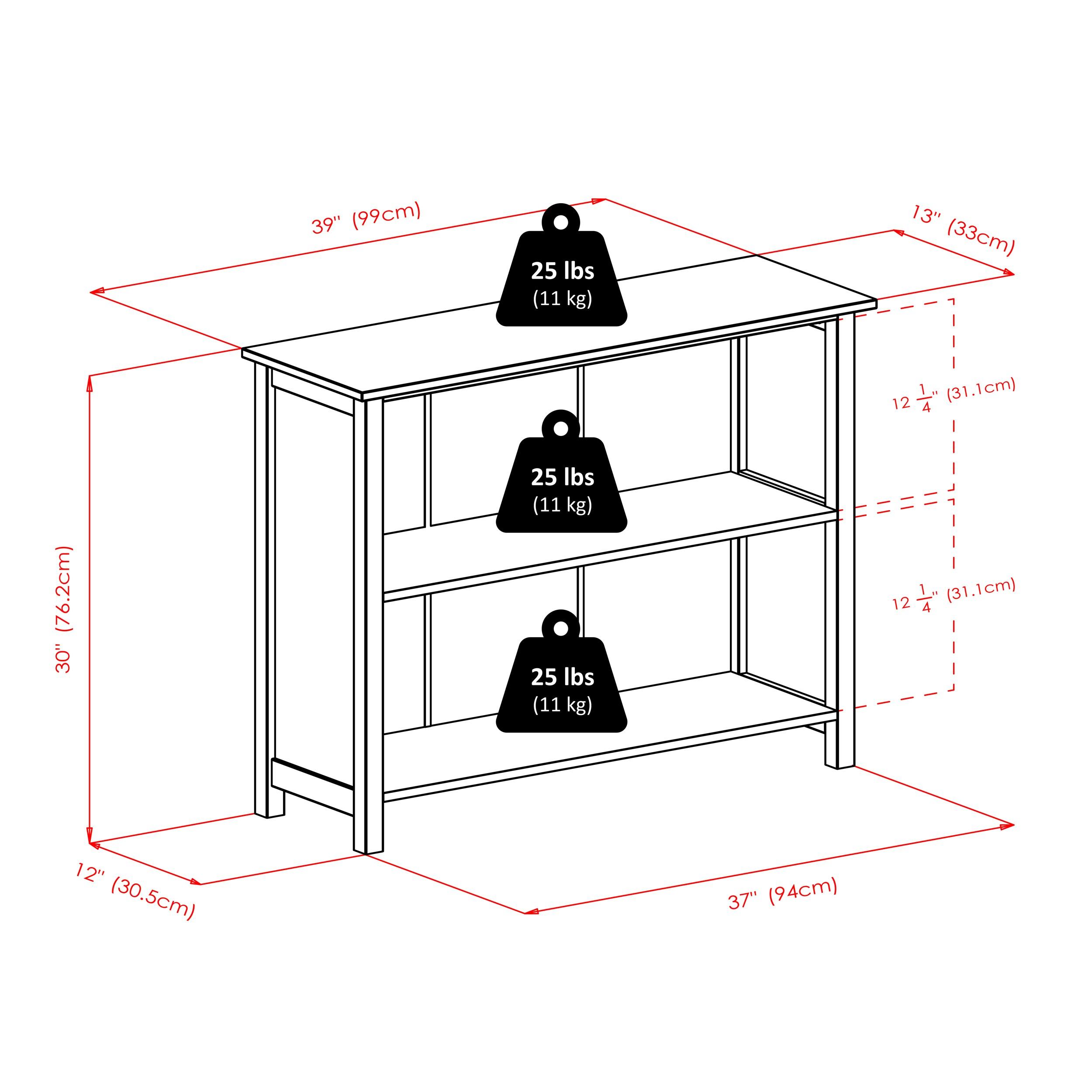 30" 3 Tier Milan Storage Shelf or Bookshelf Long Walnut - Winsome: Fixed Shelves, Wood Composite