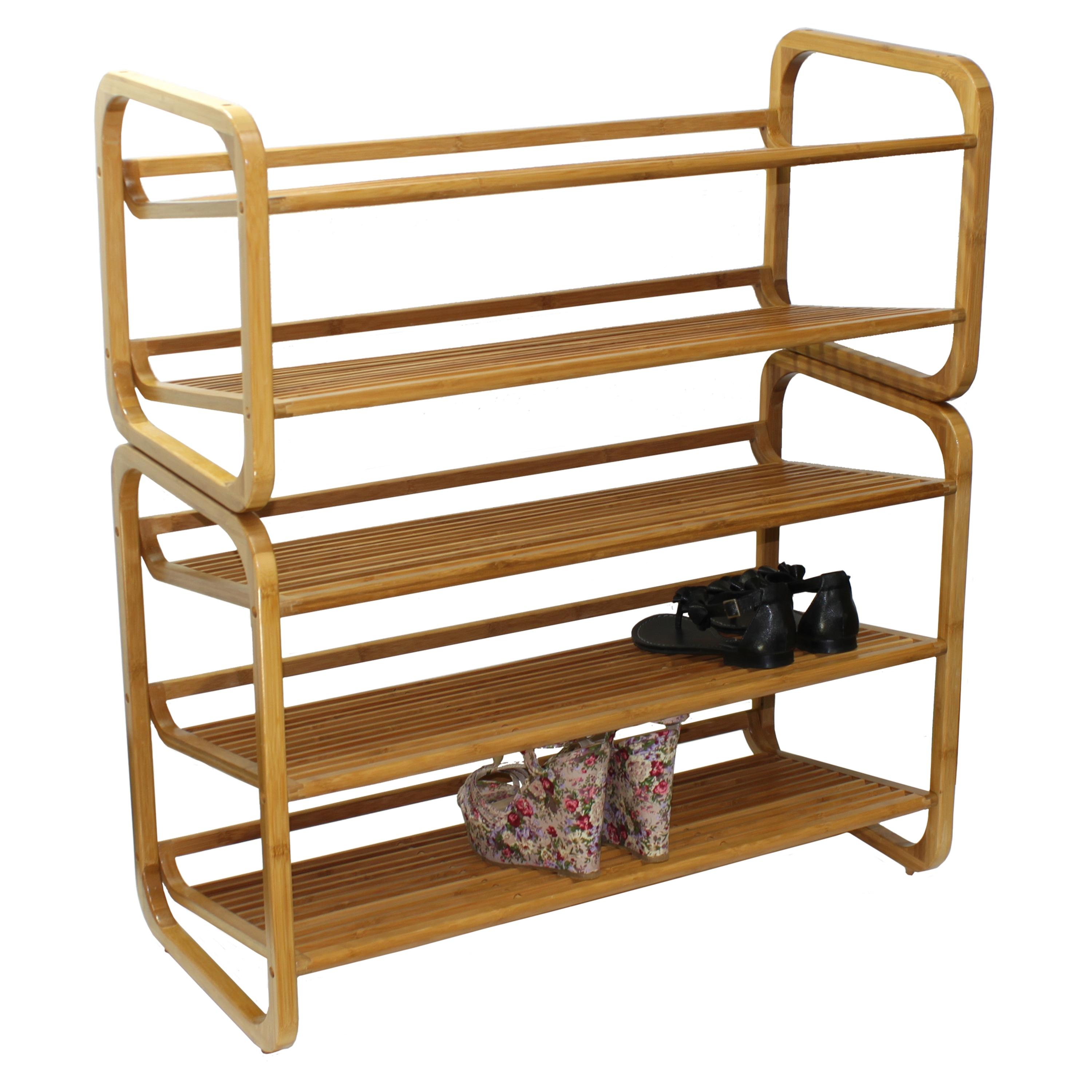 8 Pair Stackable Solid Wood Shoe Rack