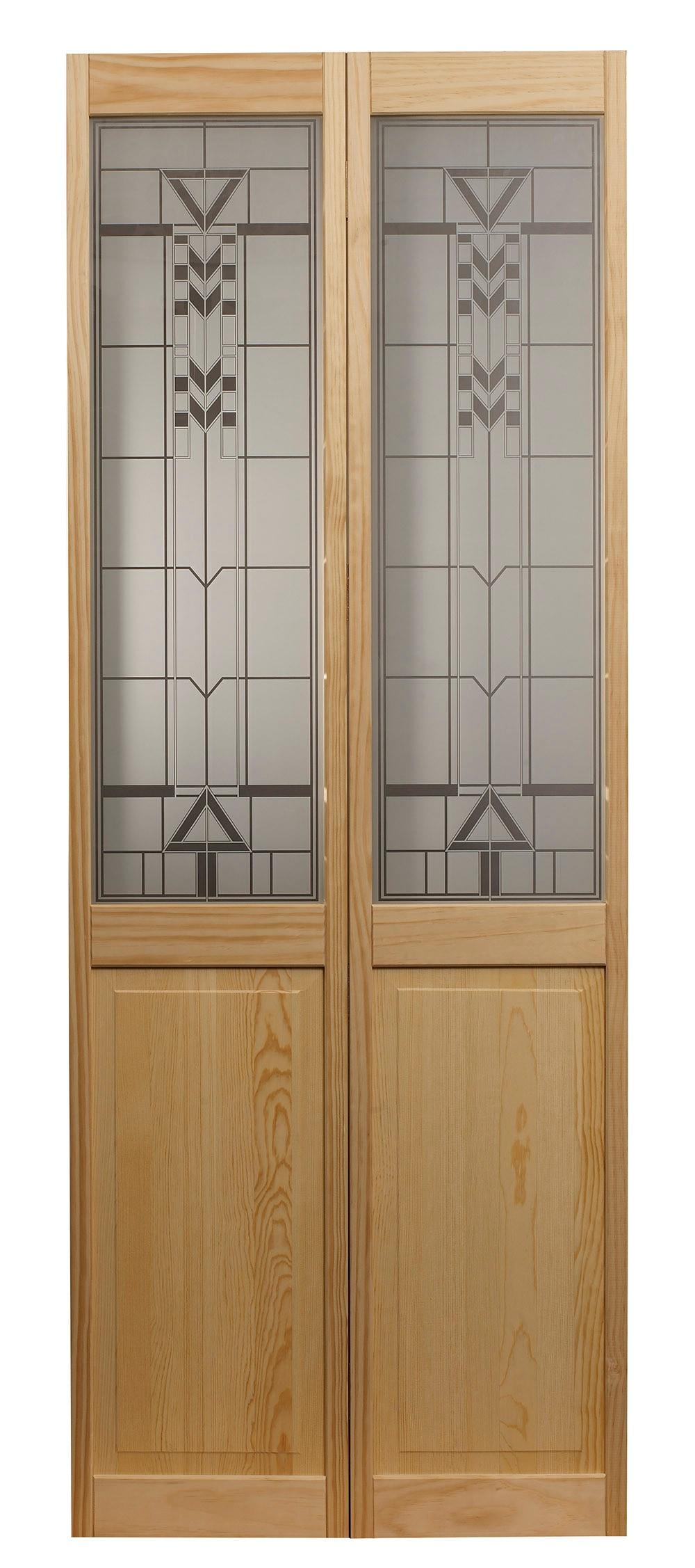 Pinecroft 78.63'' Solid Wood Glass Unfinished Bi-Fold Door