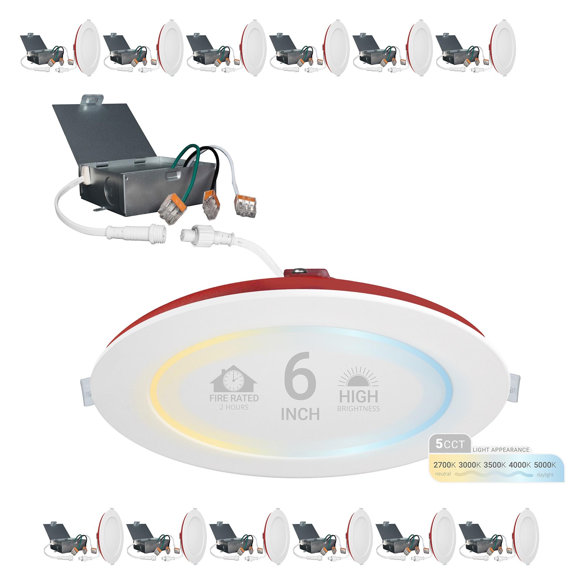 6 in. 2 HOUR Fire Rated Slim Canless LED Recessed Light 15W, 5CCT, 1200LM Dimmable IC Rated 12PK