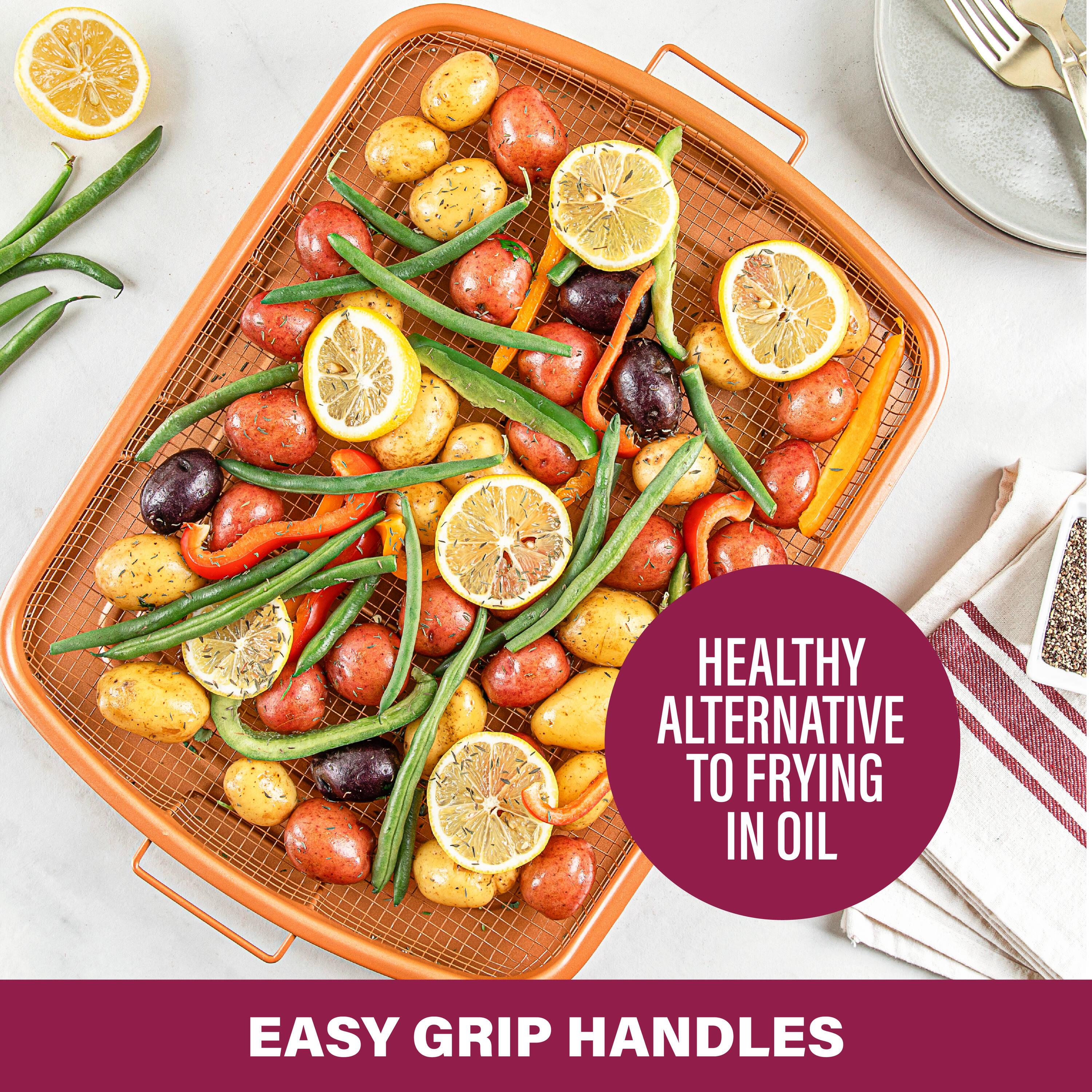 Gotham Steel Large Nonstick Air Fryer Tray for Oven with Recipe Book - 13.4" x 11.4"