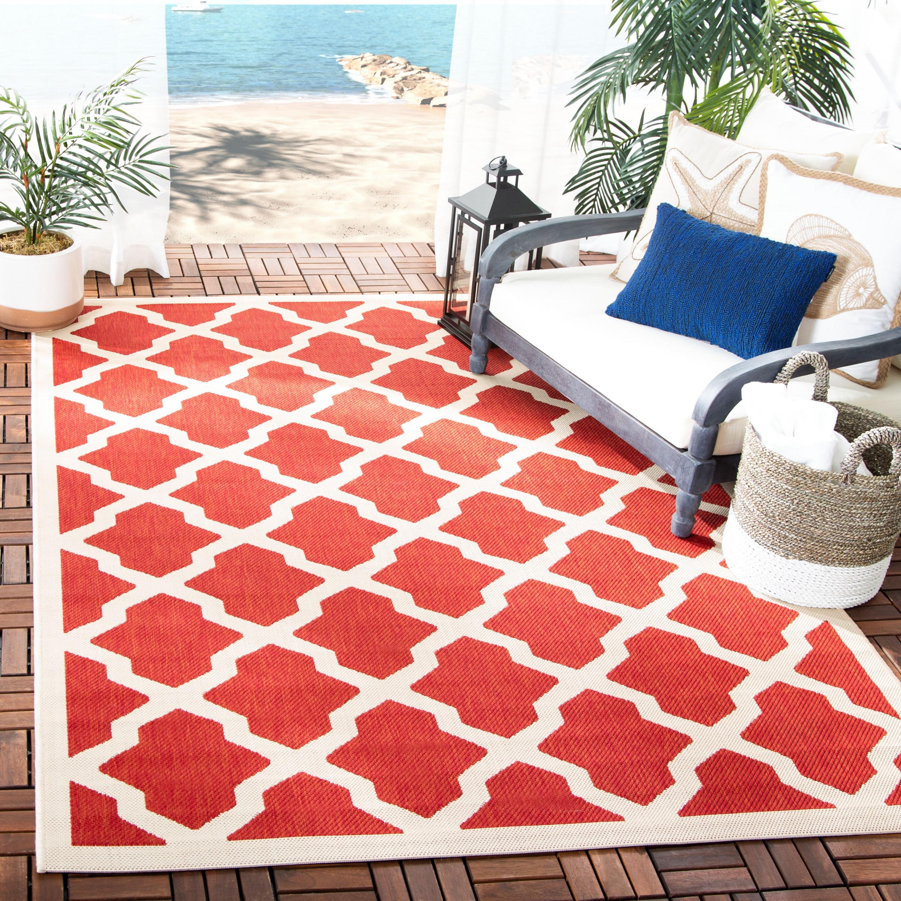 Reversible Easy-Care Red Synthetic 9' x 12' Outdoor Rug