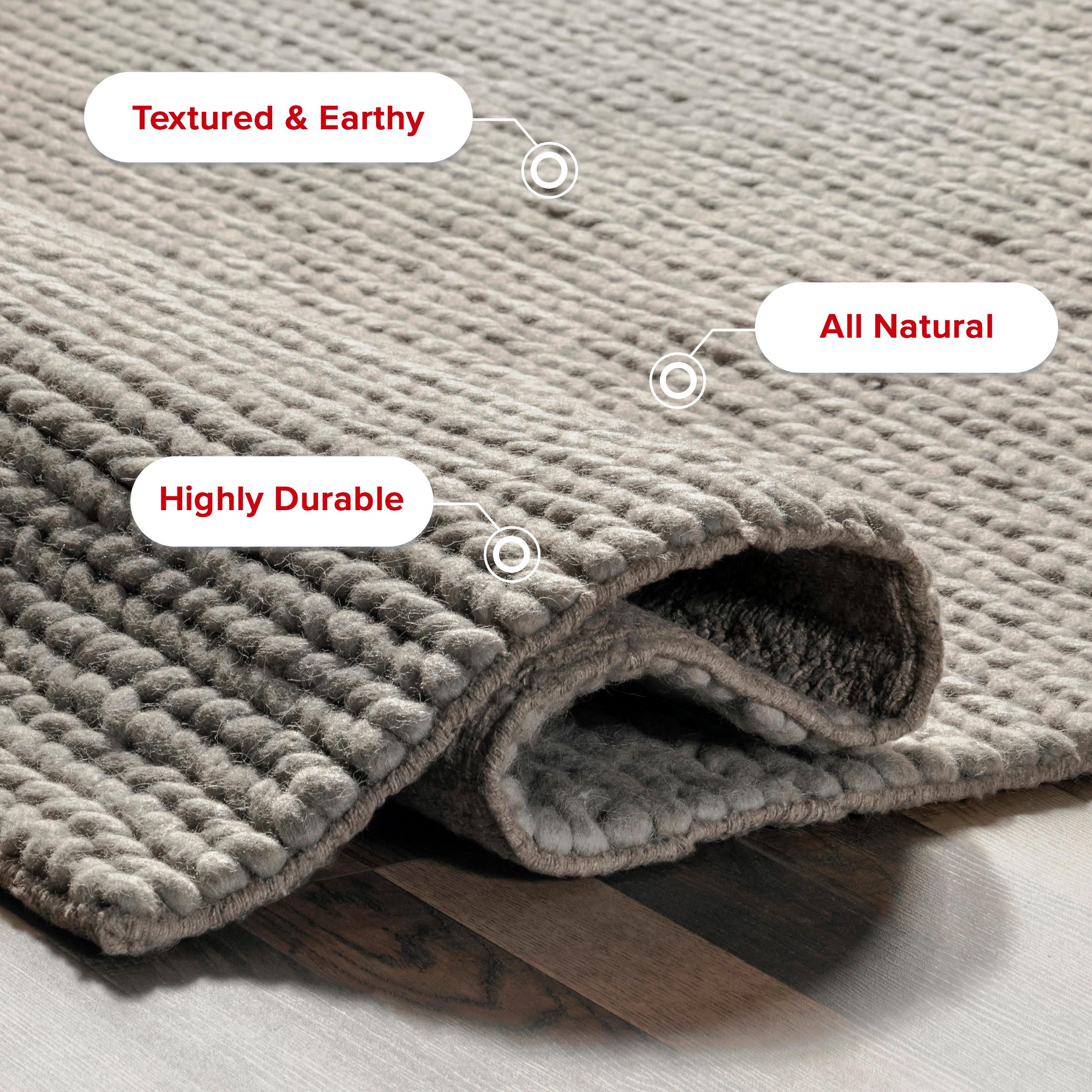 nuLOOM 3x5 Penelope Wool Braided Handmade Area Rug, Light Grey, Solid Rustic Farmhouse Style, For Bedroom, Living Room, Hallway, Entryway