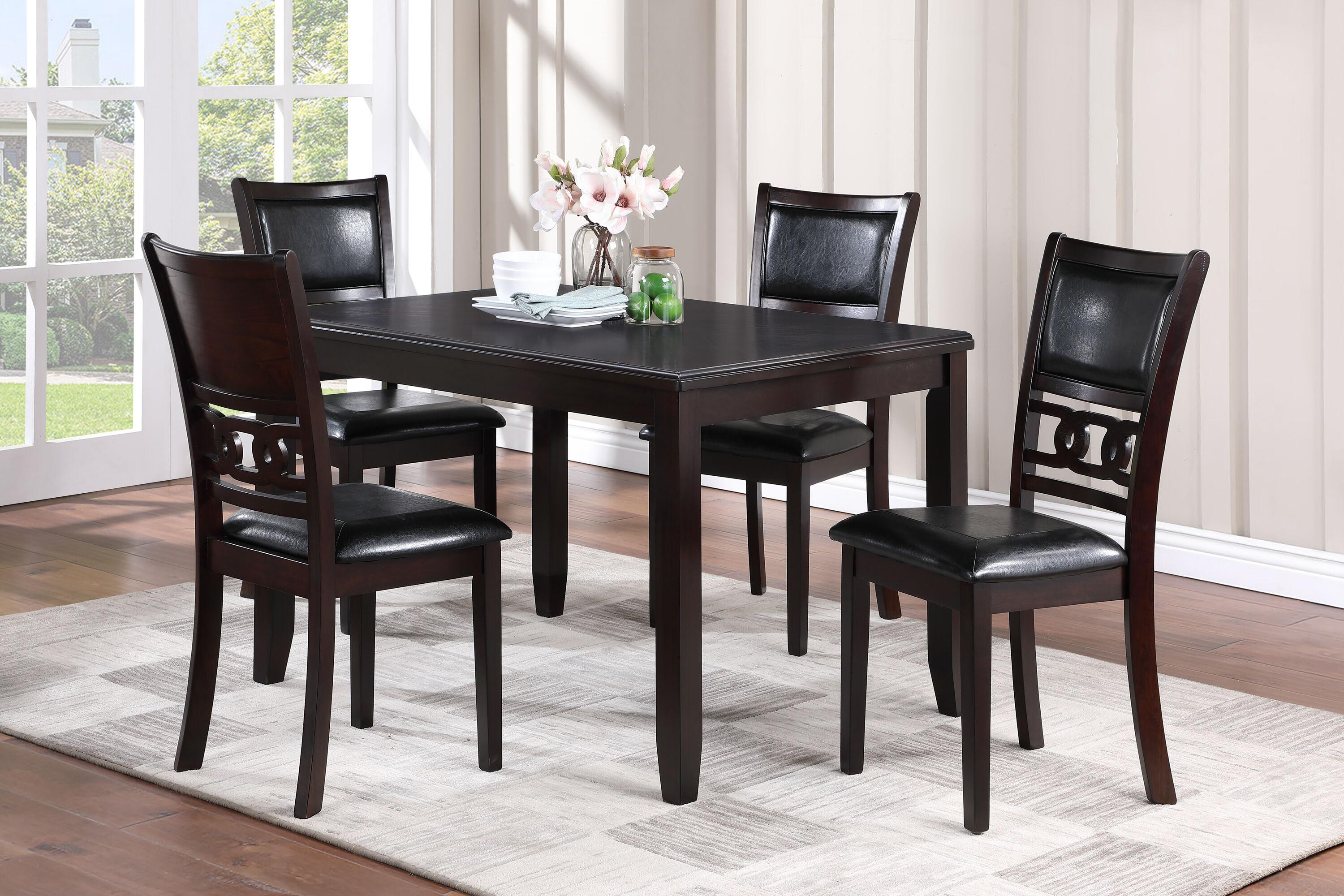 New Classic Furniture Gia Dining Collection with 48" Dining Table, 4 Cushioned Chairs, Veneer Tabletop and Solid Rubberwood Construction, Ebony