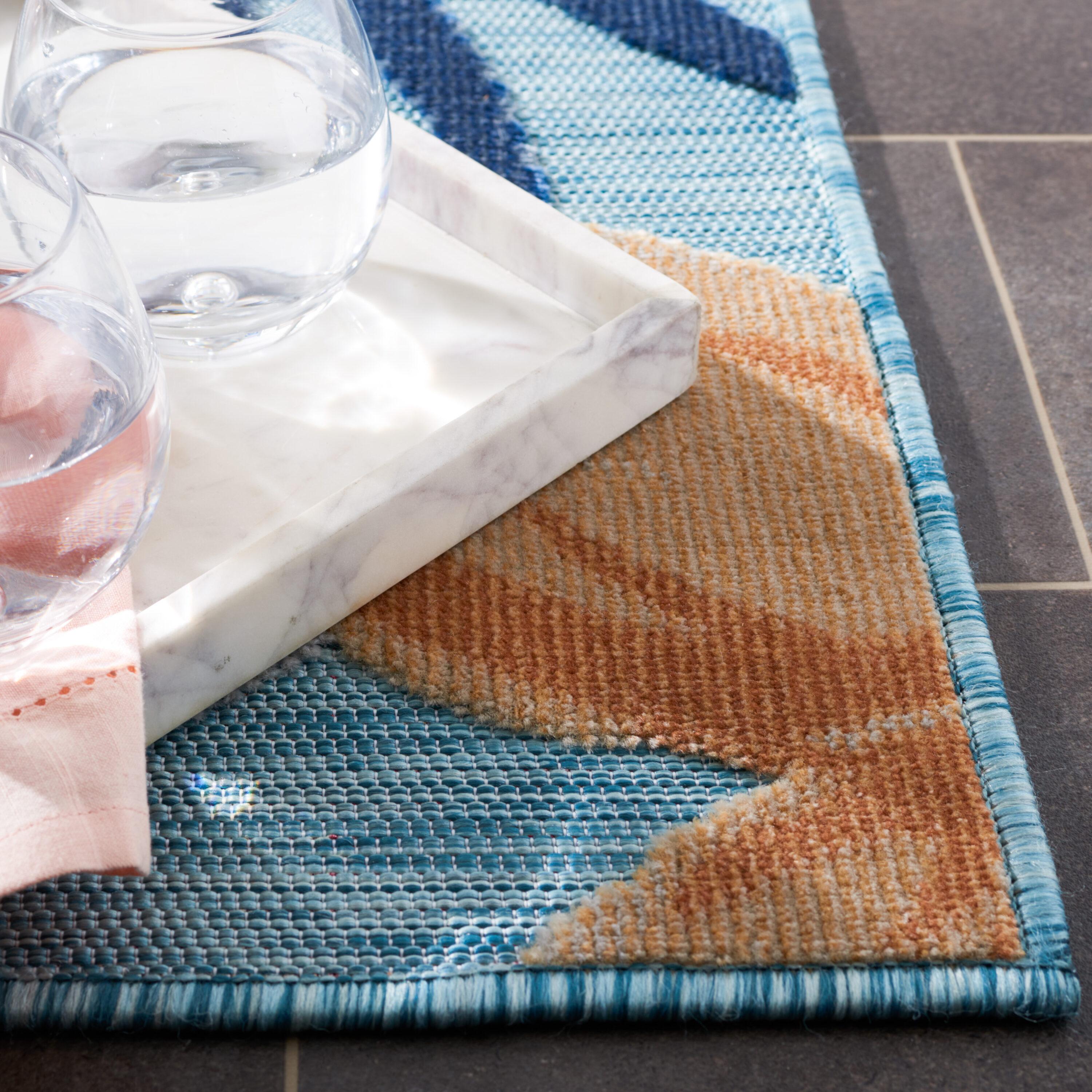Cabana CBN454 Loomed Indoor/Outdoor Area Rug - Aqua/Rust - 4'x6' - Safavieh