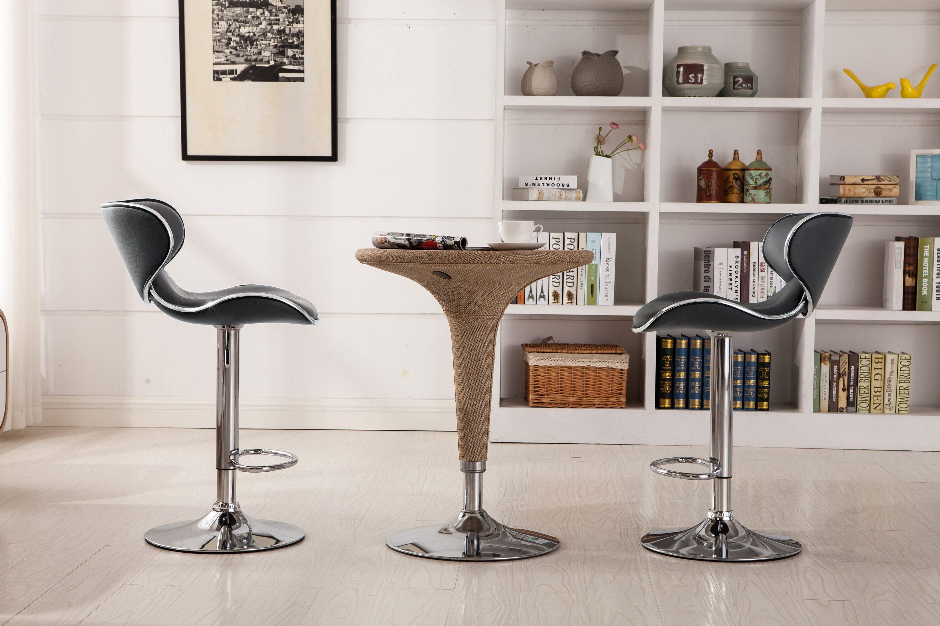 Roundhill Furniture Masaccio Cushioned Leatherette Upholstery Airlift Adjustable Swivel Barstool with Chrome Base, Grey, Set of 2