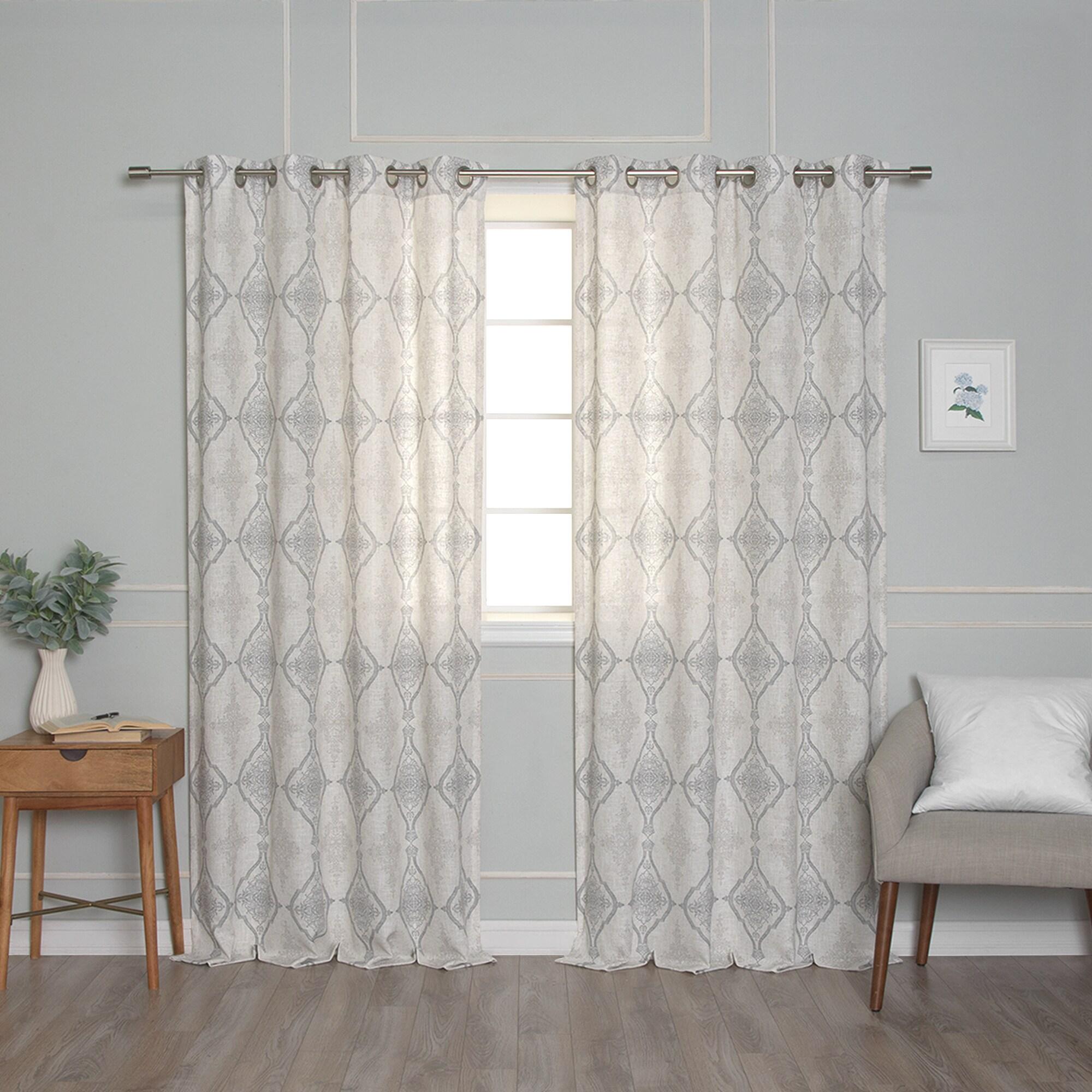 Gray Damask Medallion Linen Blend Sheer Window Panel