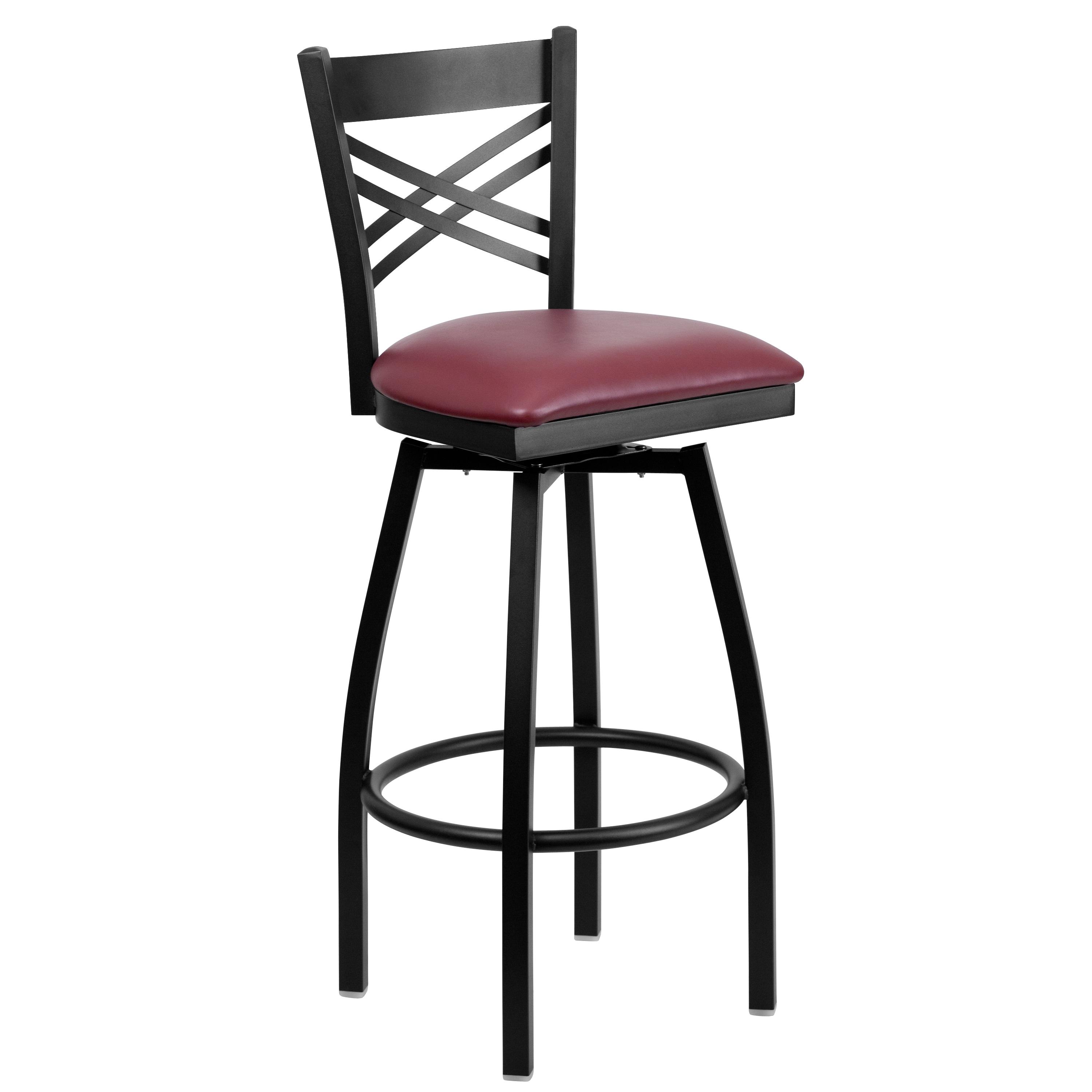 Flash Furniture HERCULES Series Black ''X'' Back Swivel Metal Barstool - Burgundy Vinyl Seat