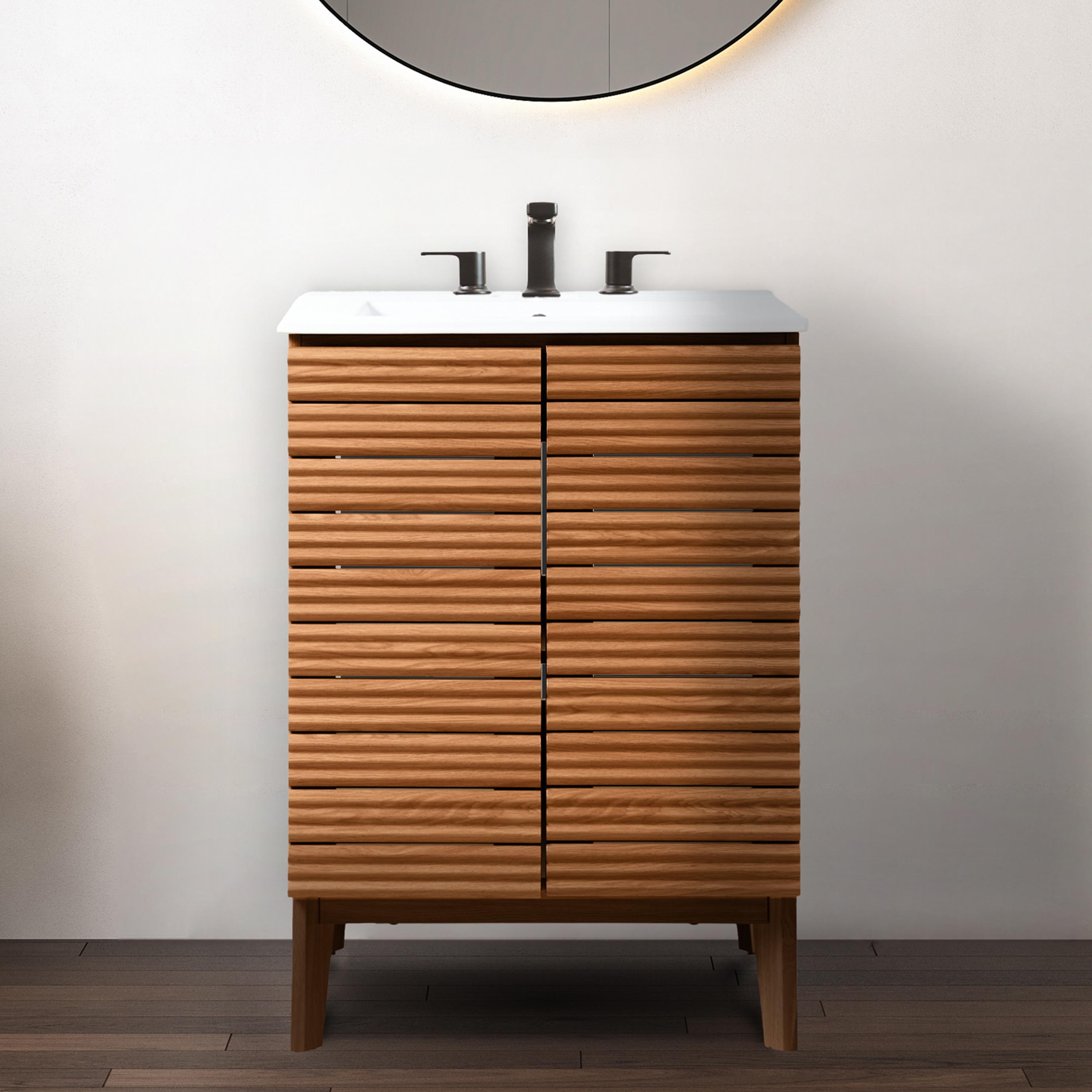 Calandre 24" Slat Modern Farmhouse 2-Shelf Bath Vanity Cabinet Only (Sink Basin not Included)