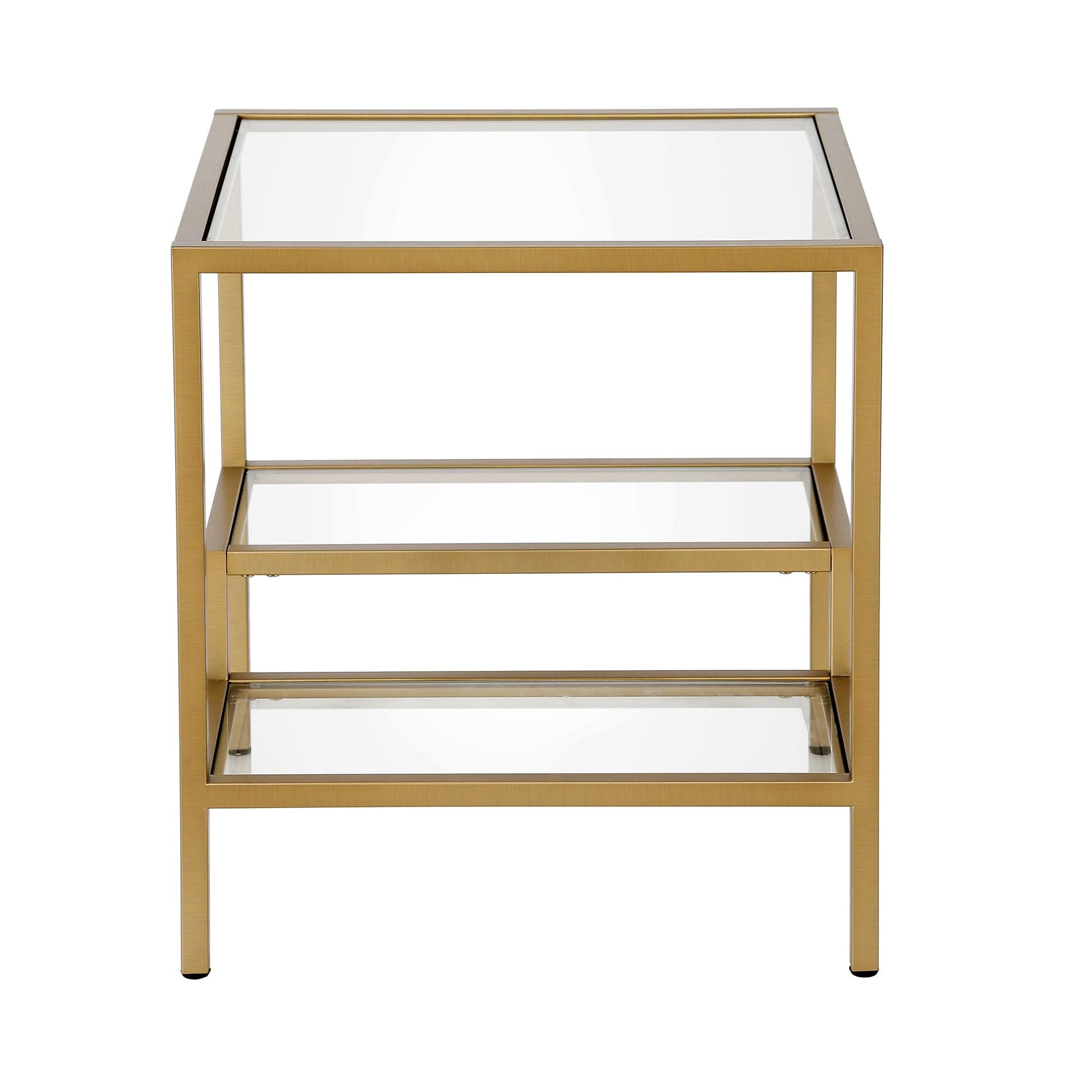 Evelyn&Zoe Lovett 20" Wide Square Side Table, Brass