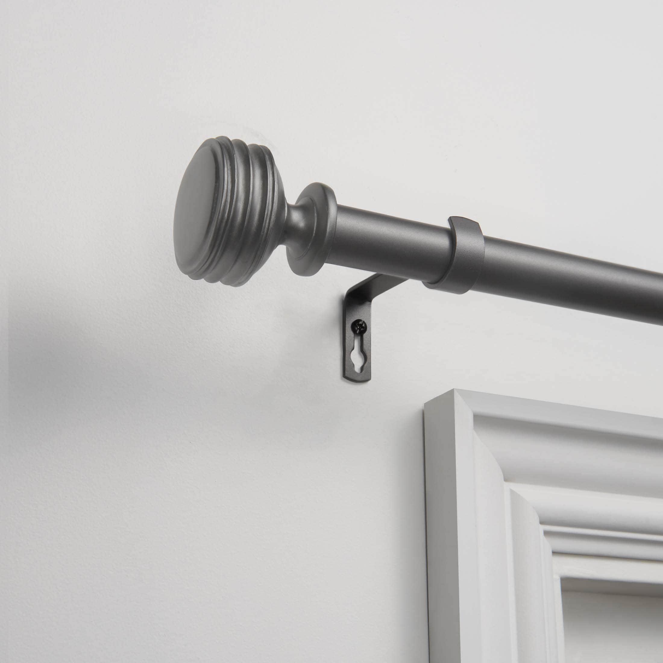 Exclusive Home 36"-72" Duke Curtain Rod - Gunmetal: Matte Iron, Single Rod, 25 lb Capacity, Rounded Cap Finial