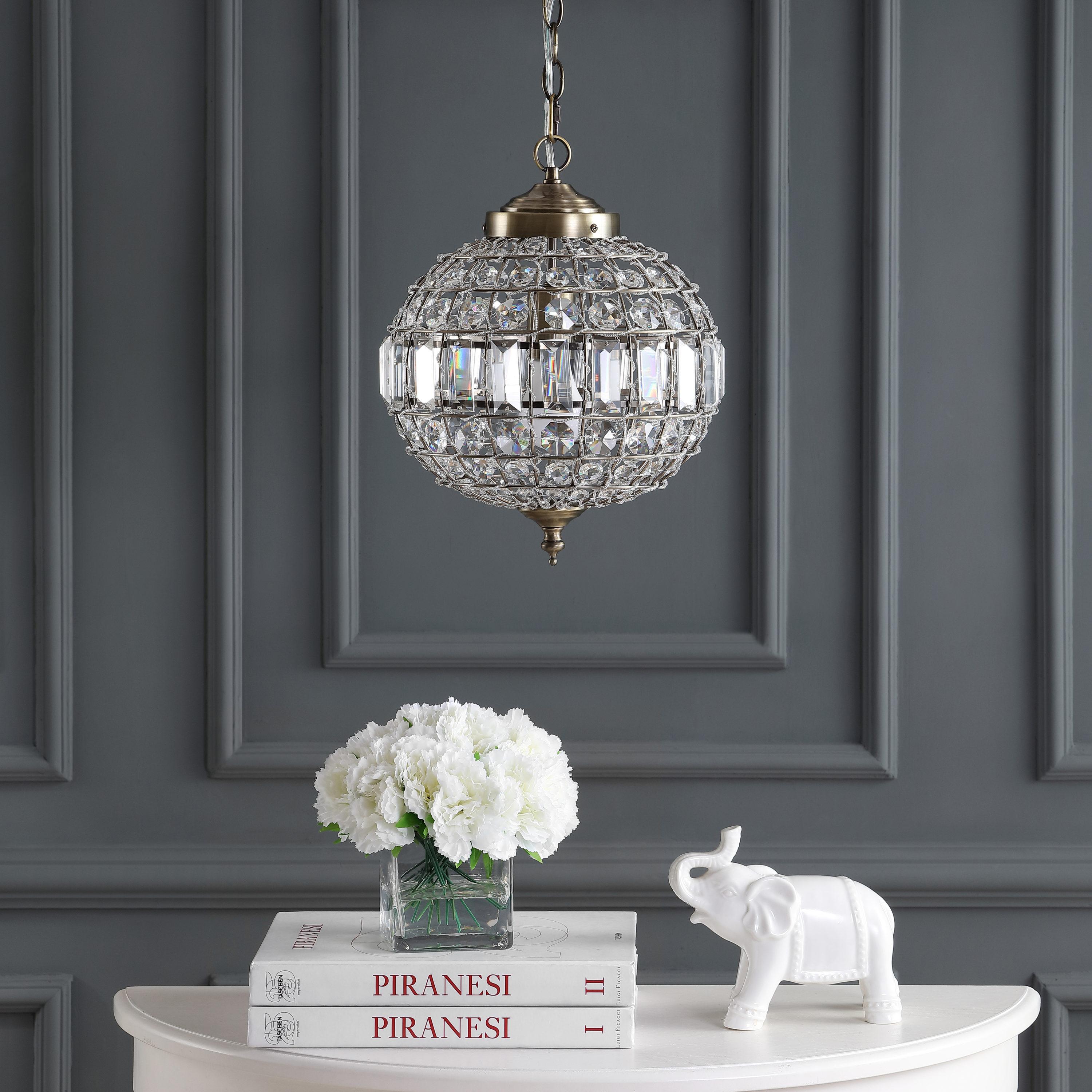 JONATHAN Y Georgina 12" Crystal/Metal LED Pendant Pendant, Antique Brass