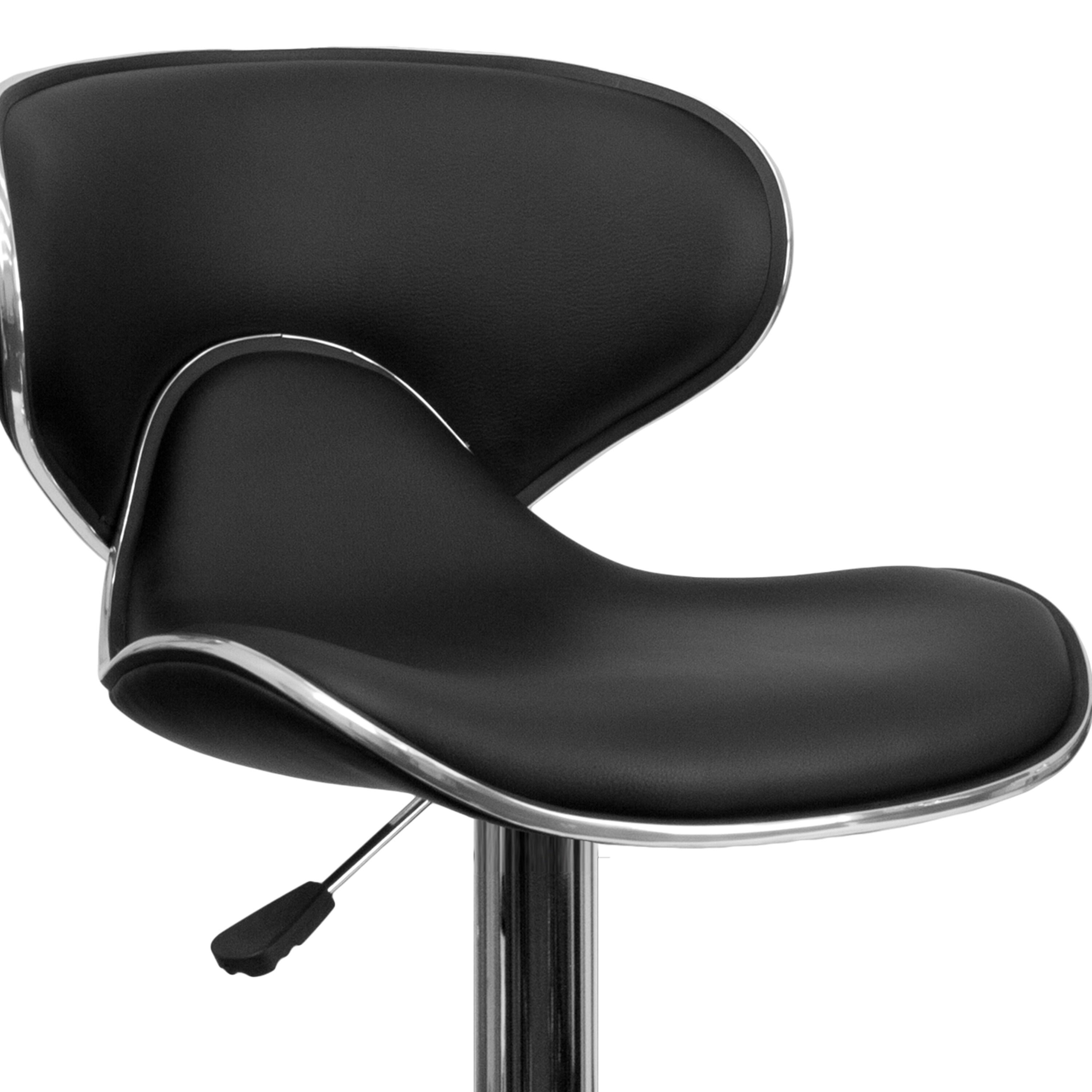 Flash Furniture Contemporary Cozy Mid-Back Black Vinyl Adjustable Height Barstool with Chrome Base