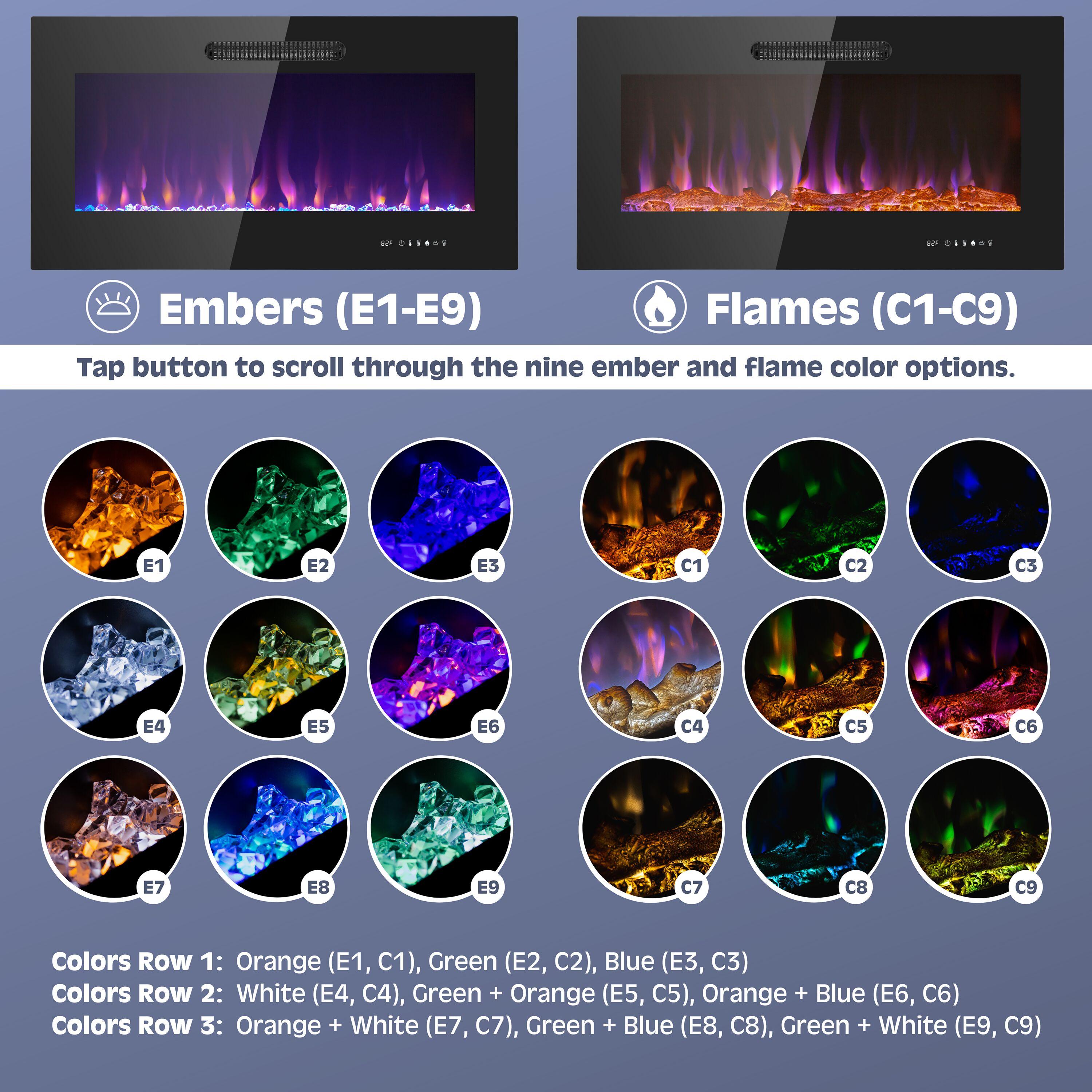 Prominence Home 36x19" Electric Remote Controlled LED Wall Mount Fireplace with Adjustable Heat and Brightness Settings